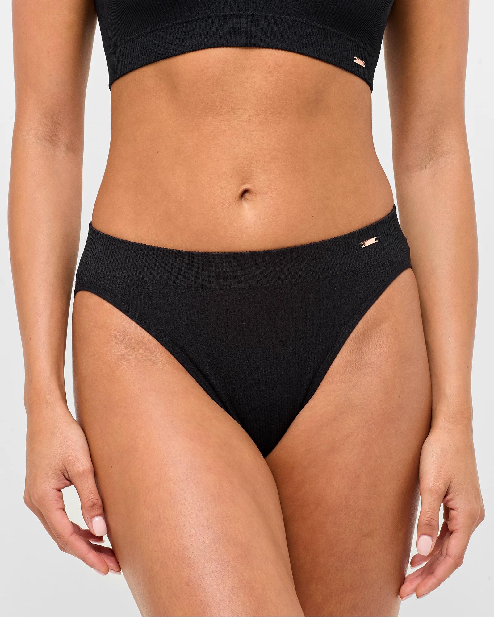 1 Ribbed Seamfree 90's High Cut Brazilian Briefs - Lily Loves BLACK, 1 of 4