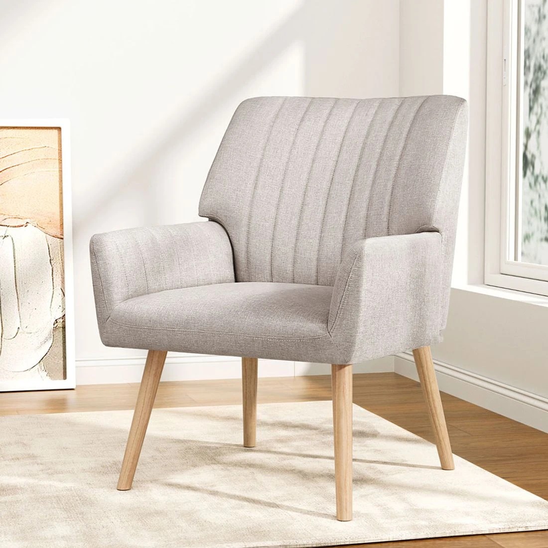 3 Artiss Armchair Fabric - White, 3 of 6