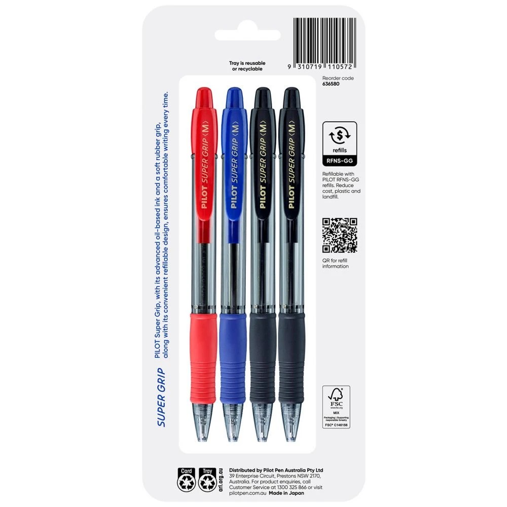 2 PILOT Super Grip Retractable Ballpoint Pen 1.0mm Asst 4Pk, 2 of 8
