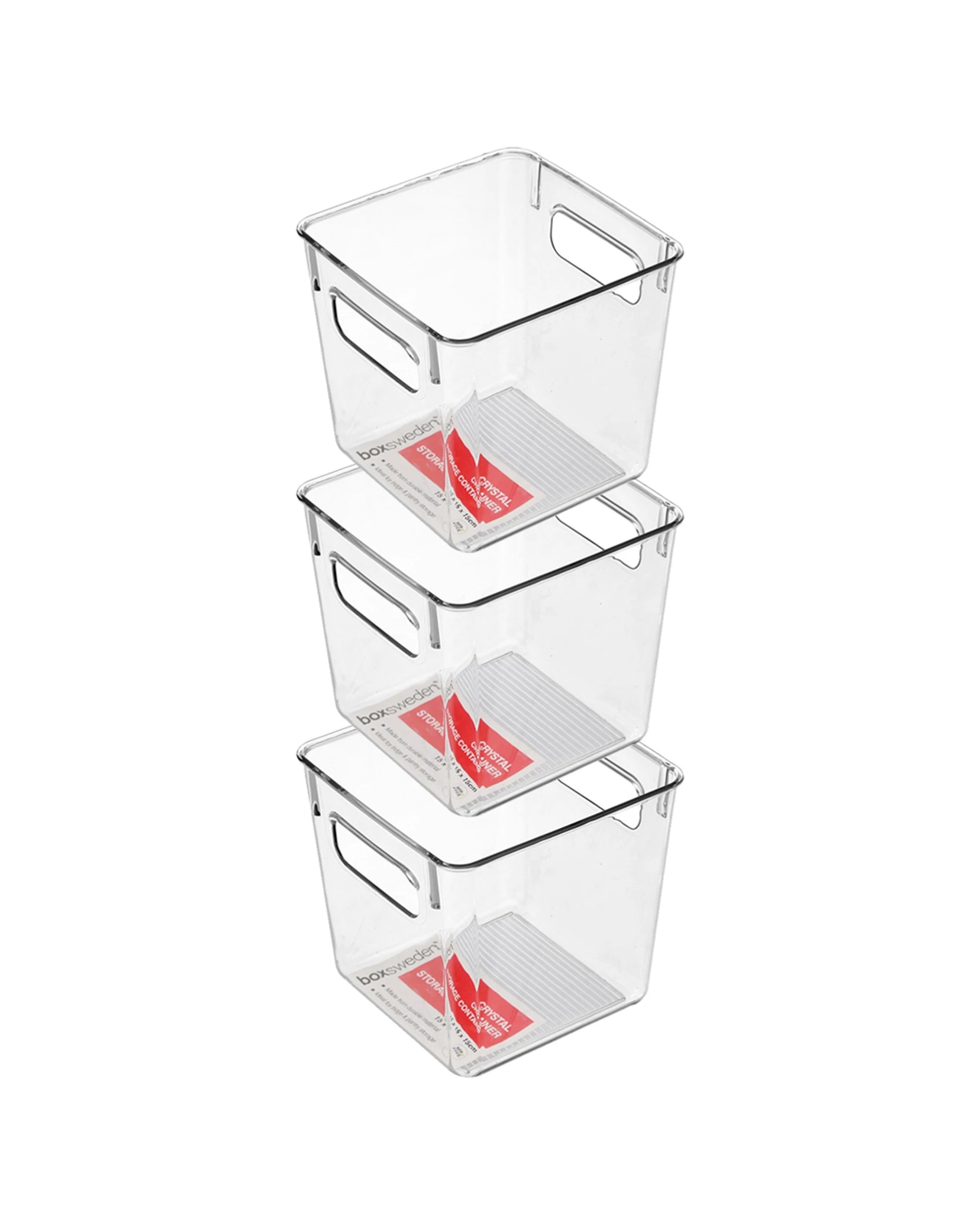 1 Boxsweden Crystal Square Storage Container - Small 3 Pack Handles 15x15x15cm
 - plain, 1 of 3