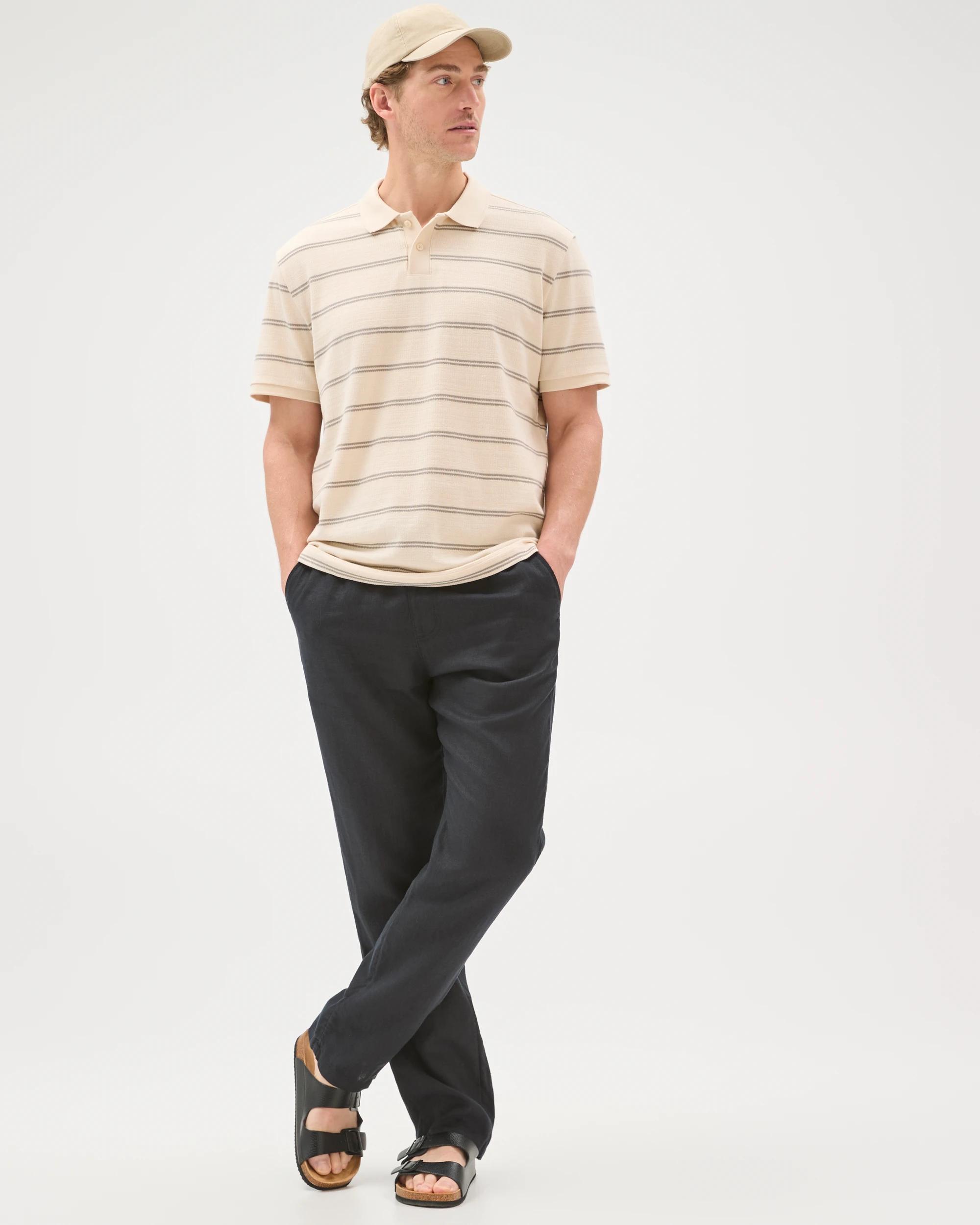 1 Target Man Australian Cotton Striped Polo Top BEIGE, 1 of 7