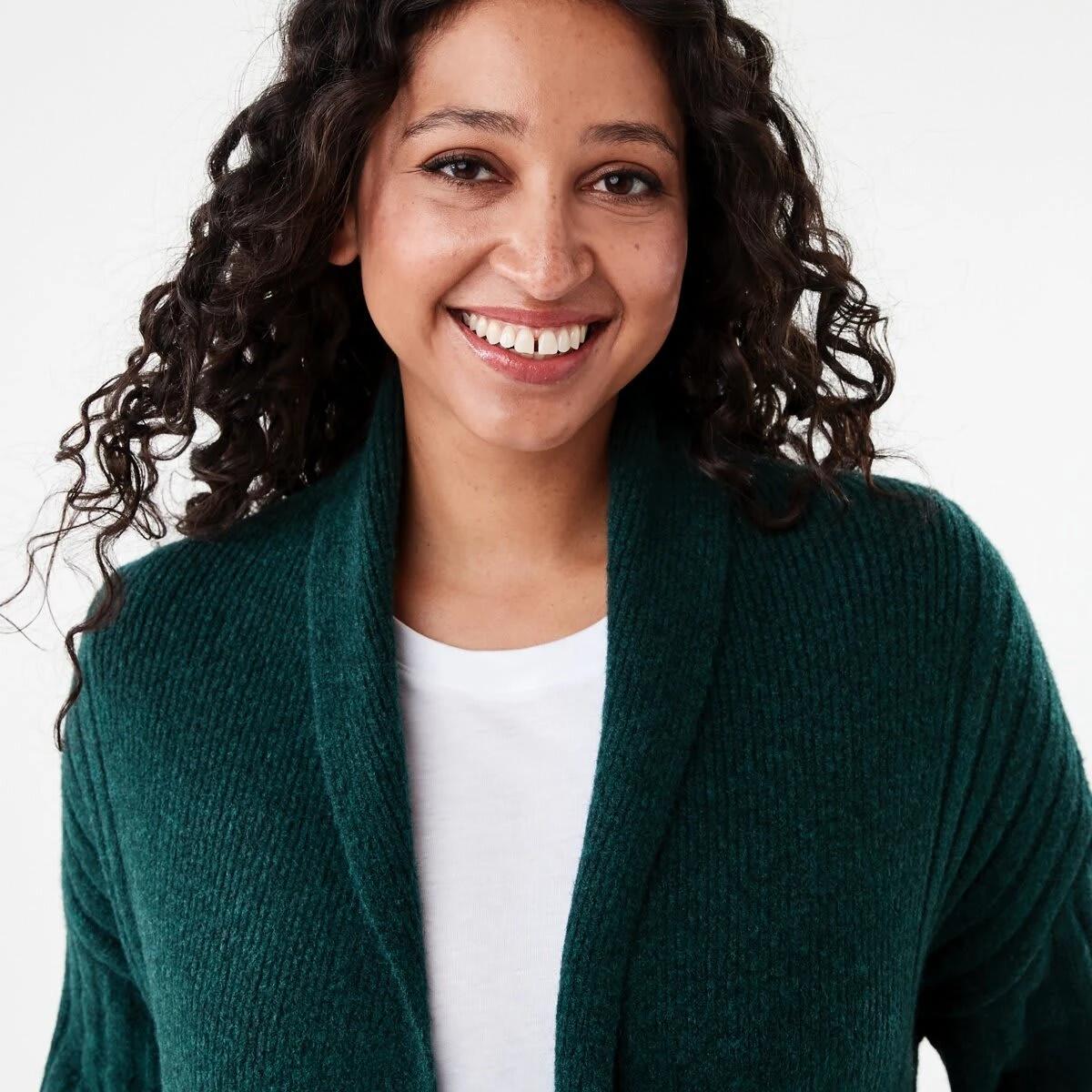 4 Longline Rib Cardigan Green Marl, 4 of 6