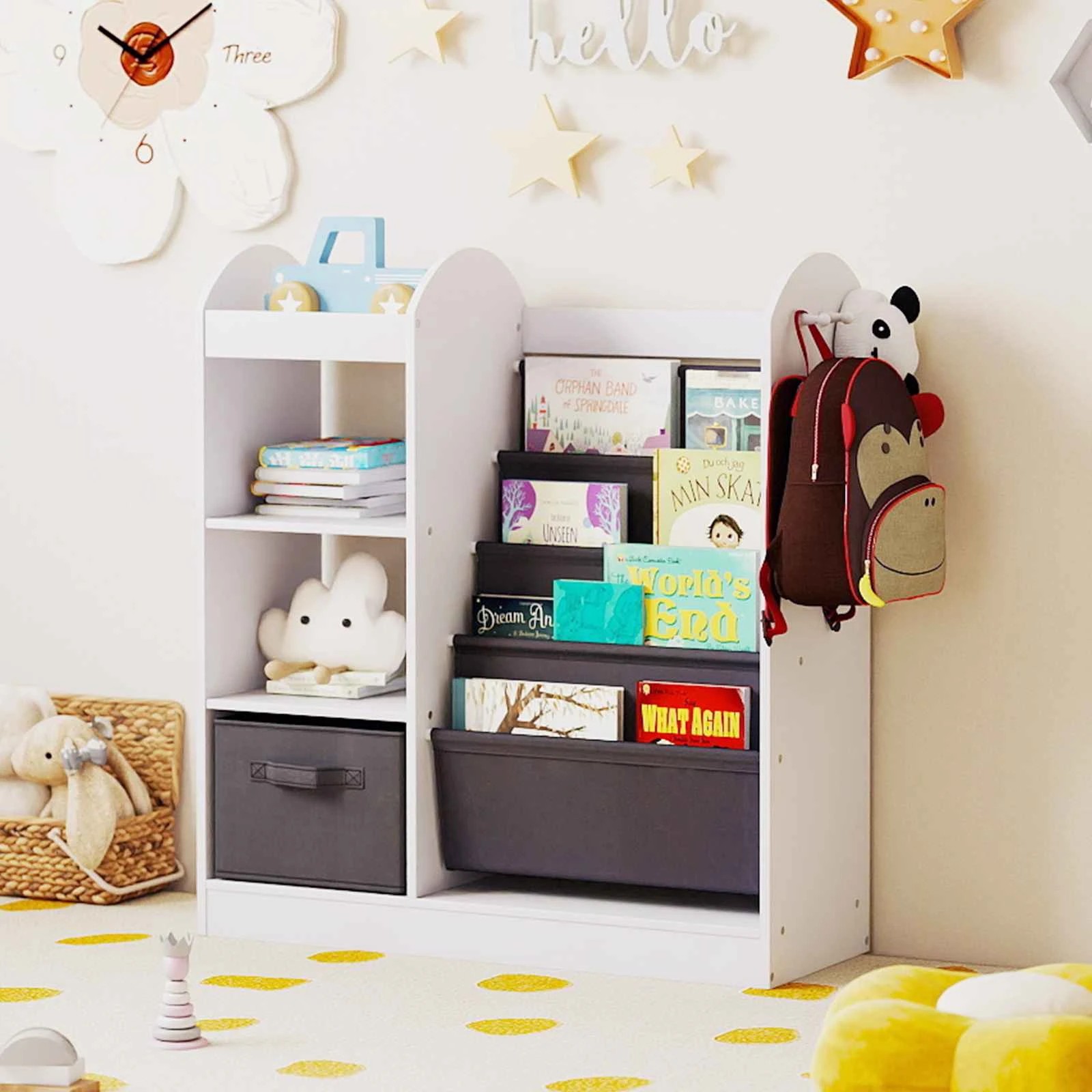 1 Costway Bookshelf Toy Storage Organizer w/Mirror - White, 1 of 2