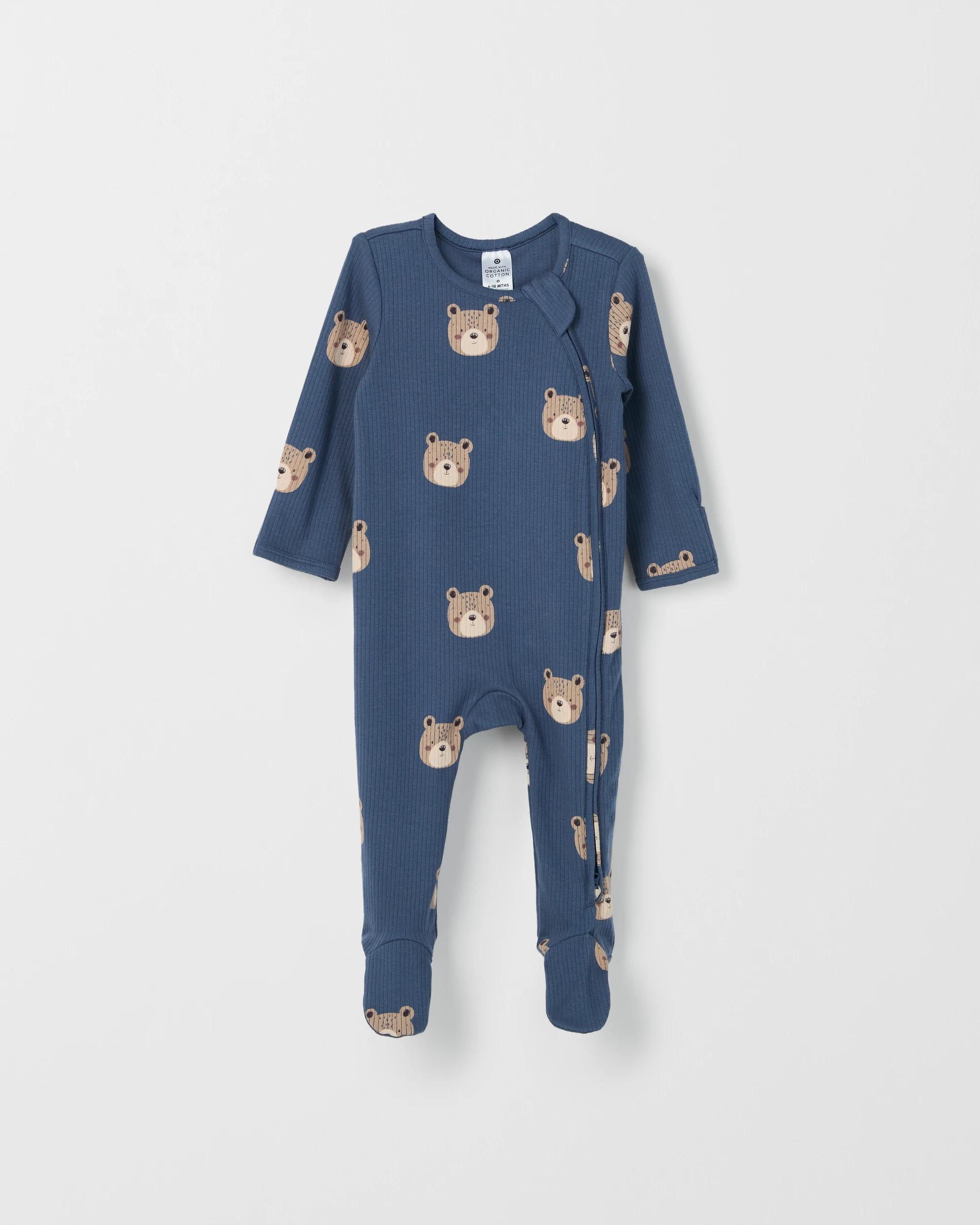 2 Target Baby Baby Organic Cotton 3 Pack Zip Coverall BEARS INDIGO, 2 of 4