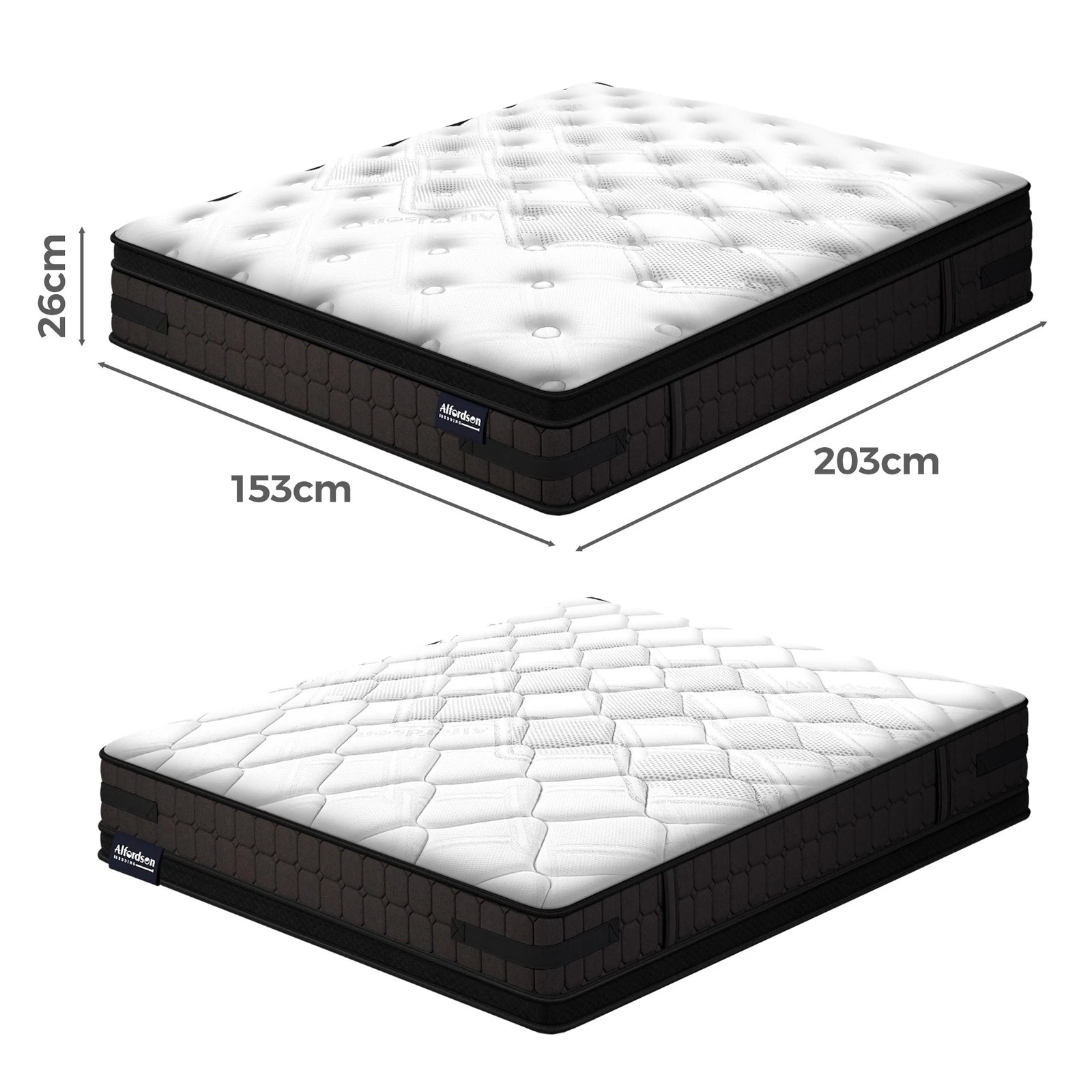 2 Alfordson Mattress Bonnell Spring 26cm Medium Firm Euro Top Double-Sided - Queen Bed, 2 of 9