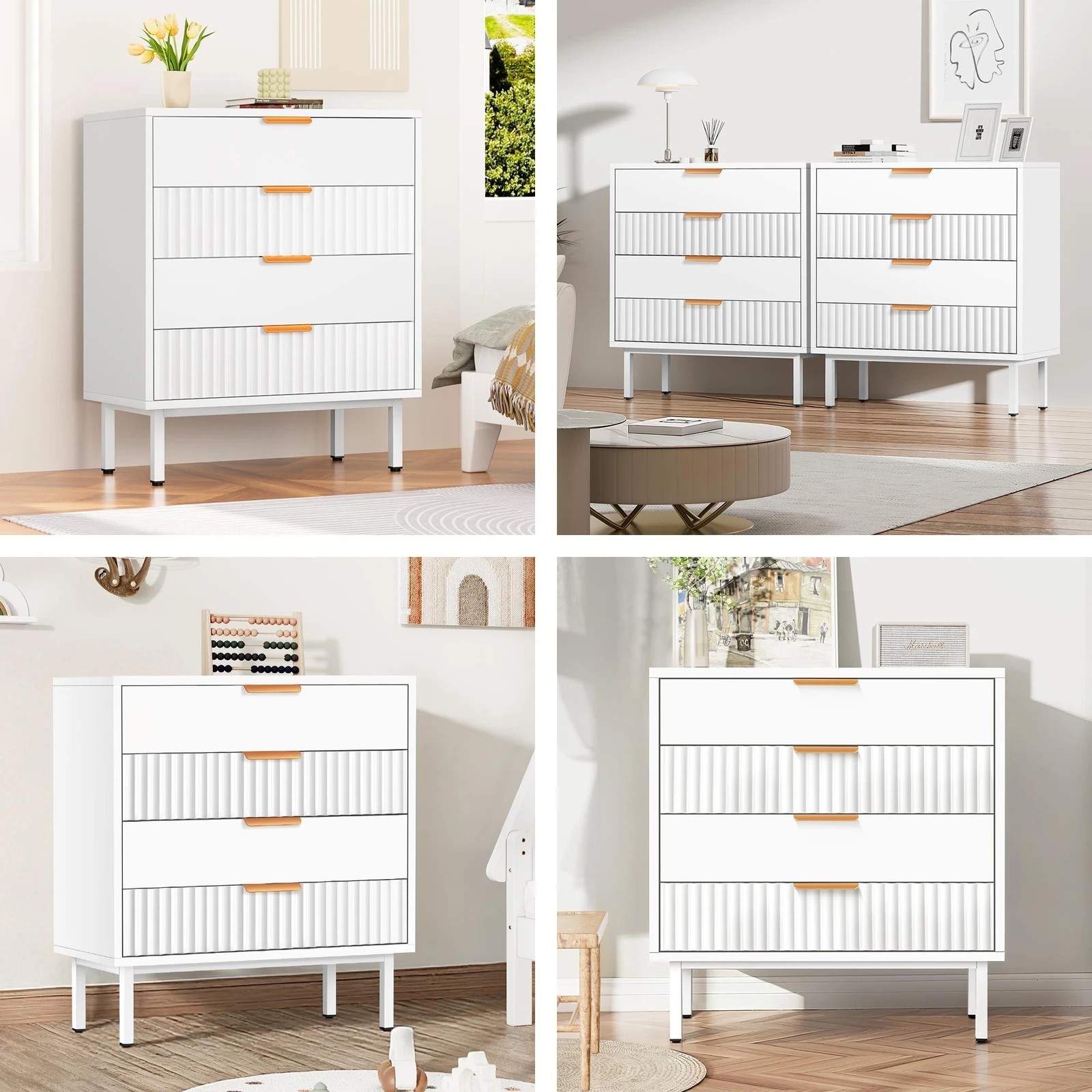 5 Alfordson 4 Chest of Drawers Bedside Table Storage Cabinet Set Dresser - White, 5 of 10