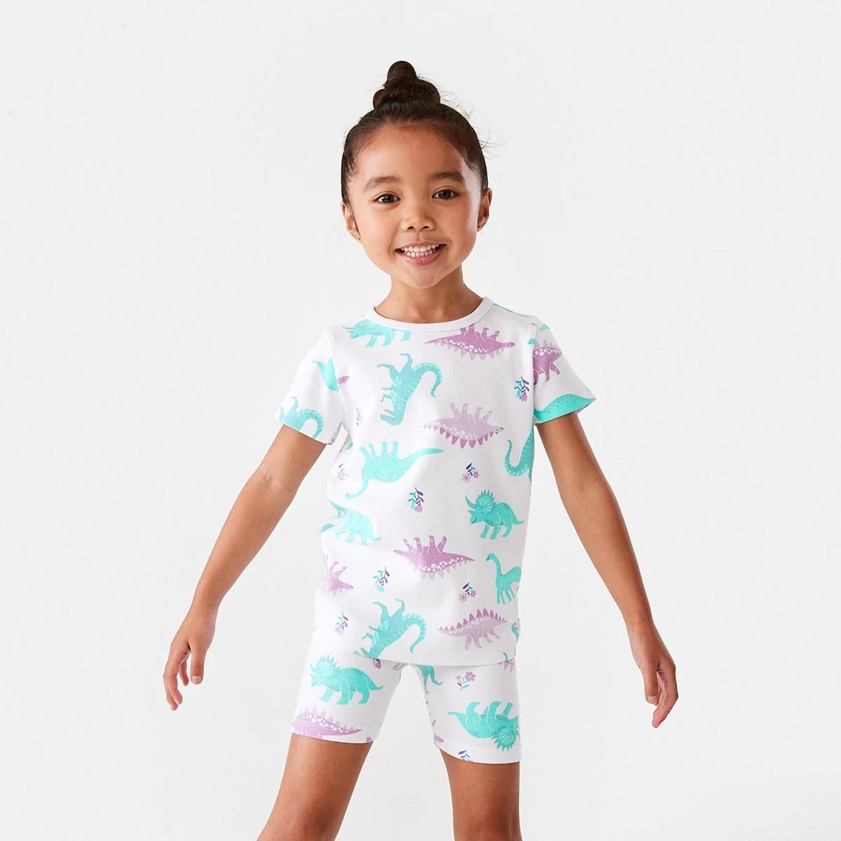 1 Short Sleeve Skinny Rib Knit Pyjama Set Whitedino, 1 of 10
