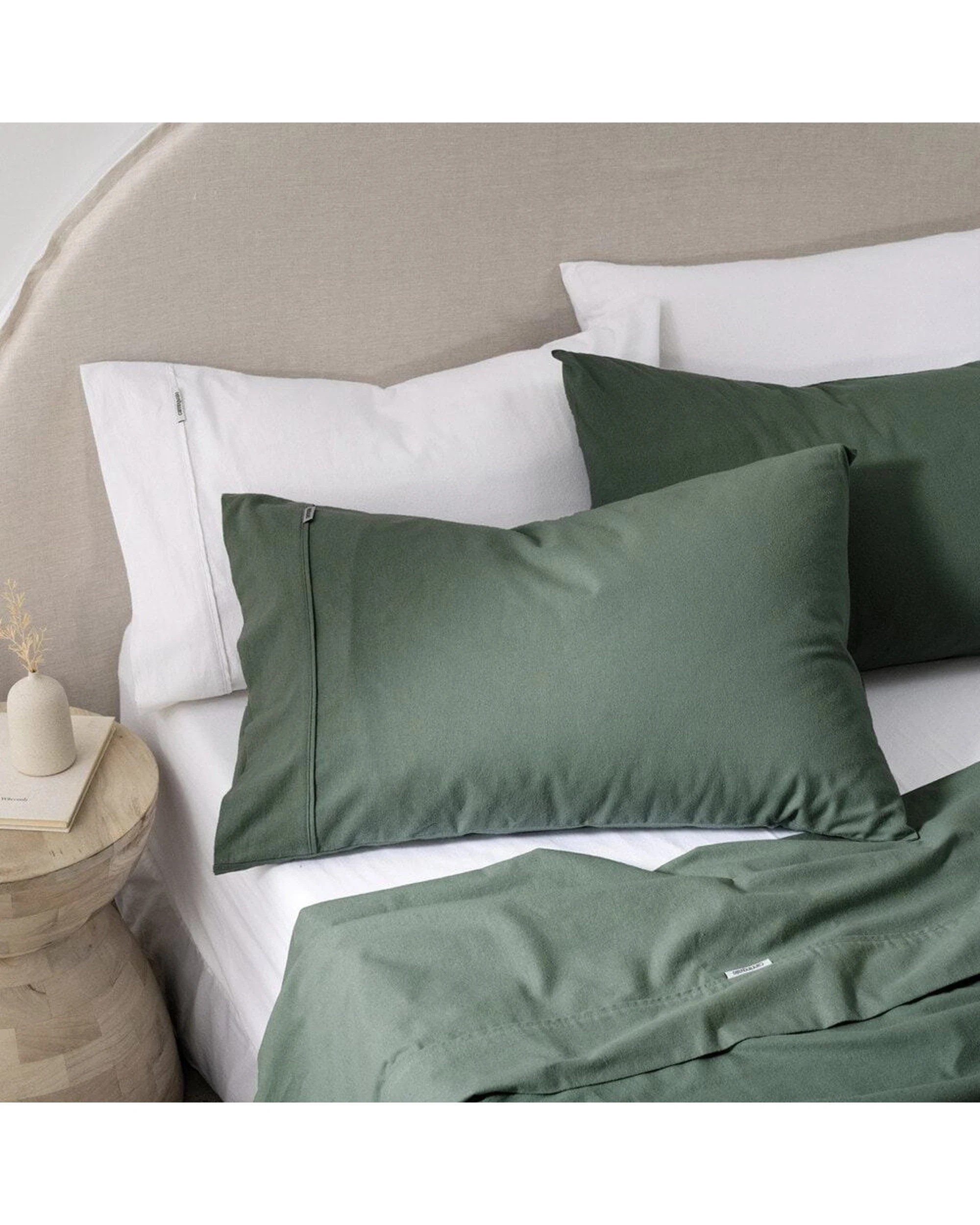 4 Canningvale Cozi Cotton Flannelette Fitted Sheet With Pillowcase Set Spruce - Queen Bed - Green, 4 of 5