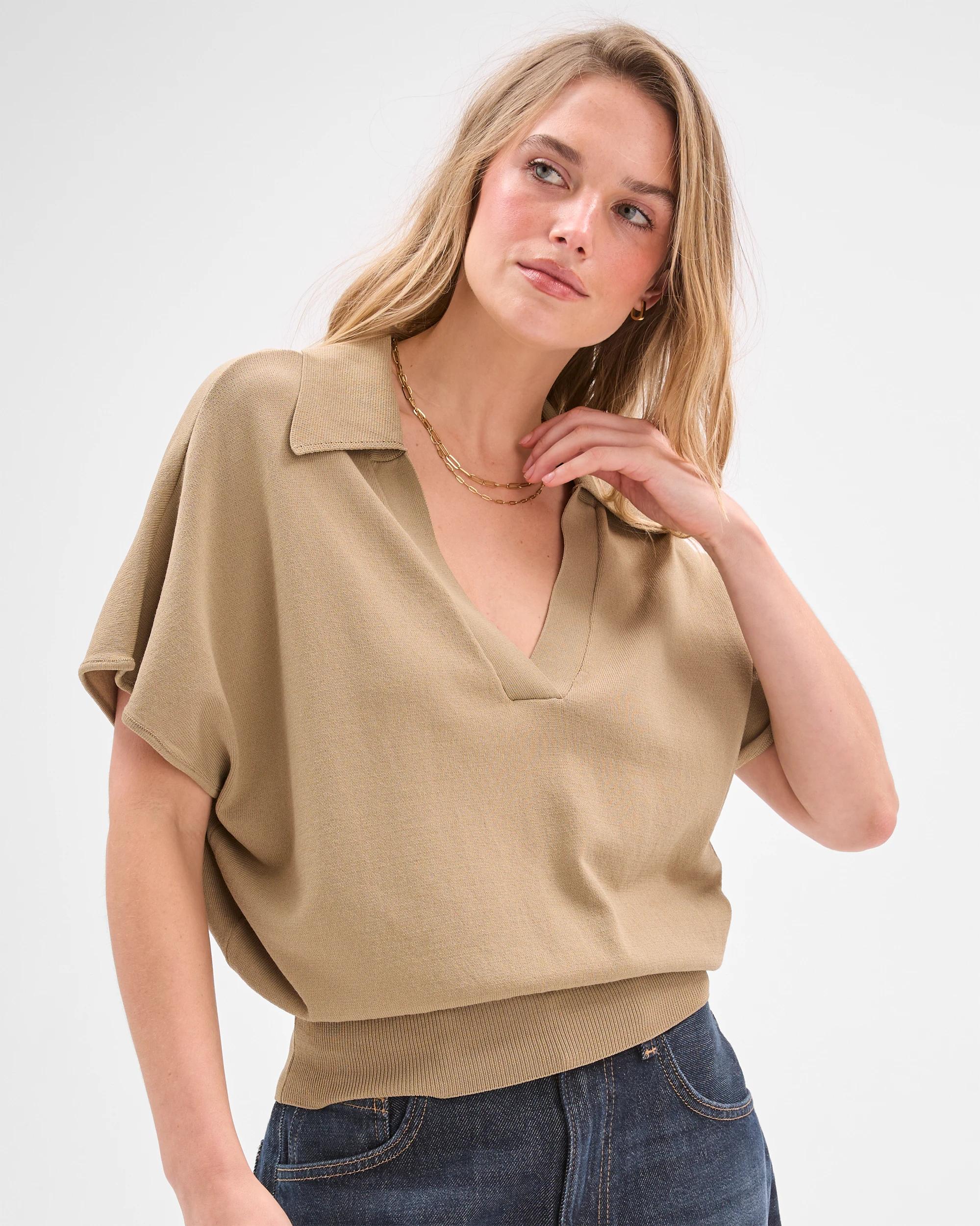 3 Lily Loves Basque Detail Polo Top CRUSHED LEAF, 3 of 8