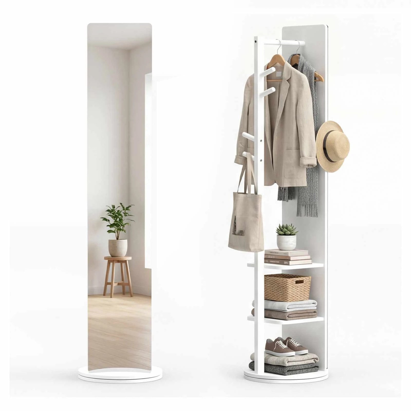 1 Costway Swivel Full Length Mirror 3-in-1 Coat Rack Stand Hat Hanger w/Hooks, 1 of 3