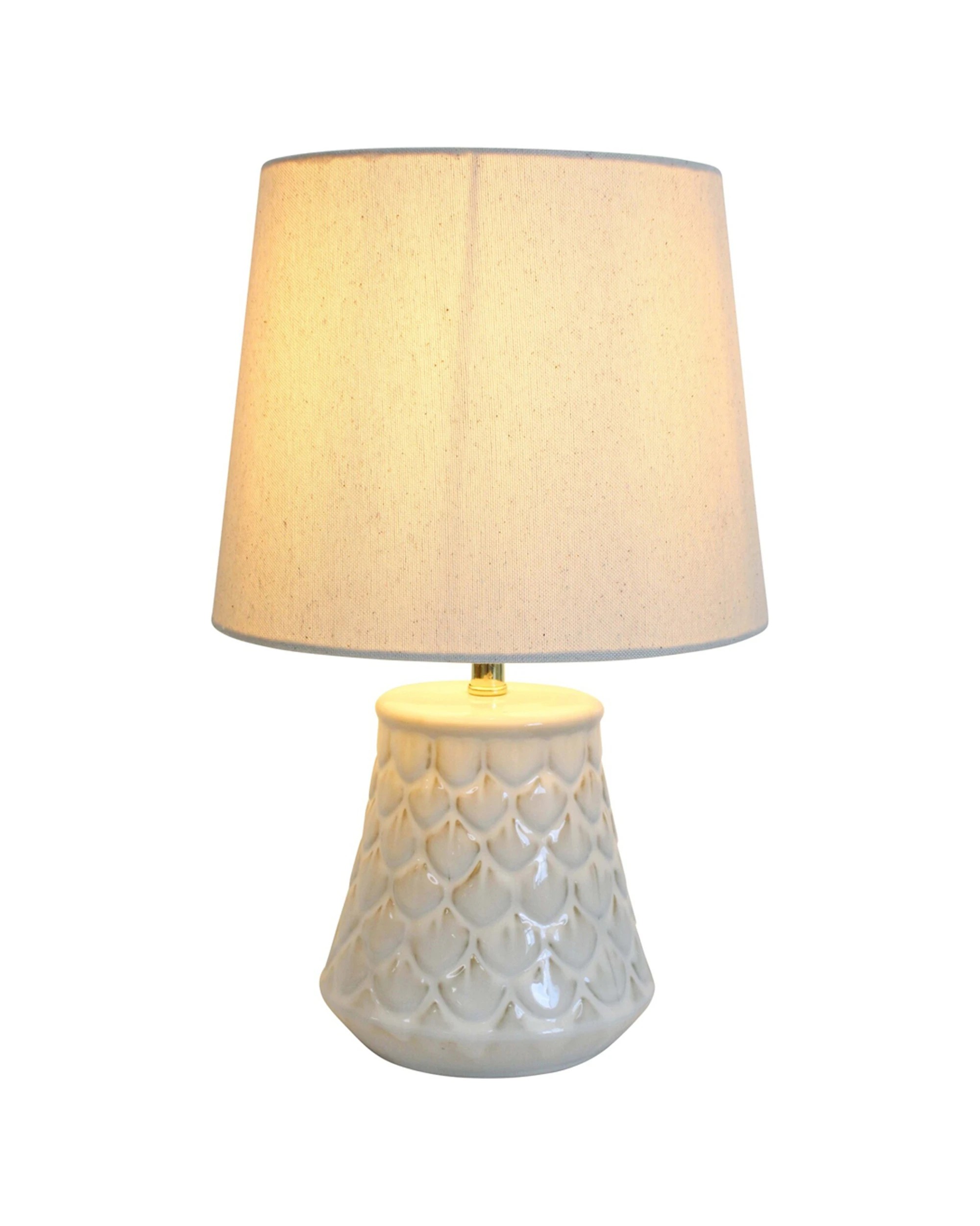 1 LVD Linen Ceramic Lamp Shell Room Decor Tabletop Desk Light 25x40.5cm - White, 1 of 2