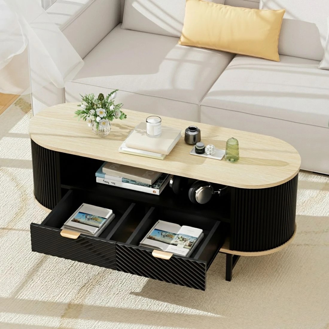 3 Artiss Coffee Table Drawer Shelf Wood& - Multi, 3 of 7