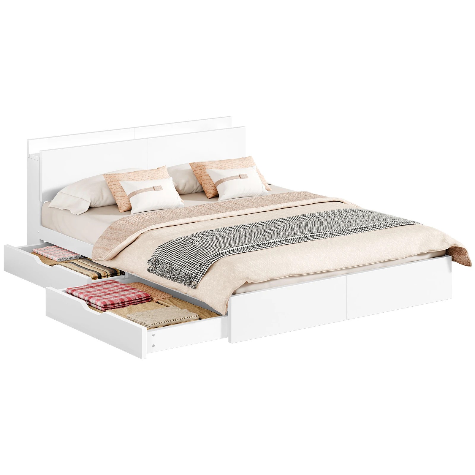 1 Alfordson Wooden Bed Frame King Size with Charging Station & 2 Drawers - White, 1 of 10