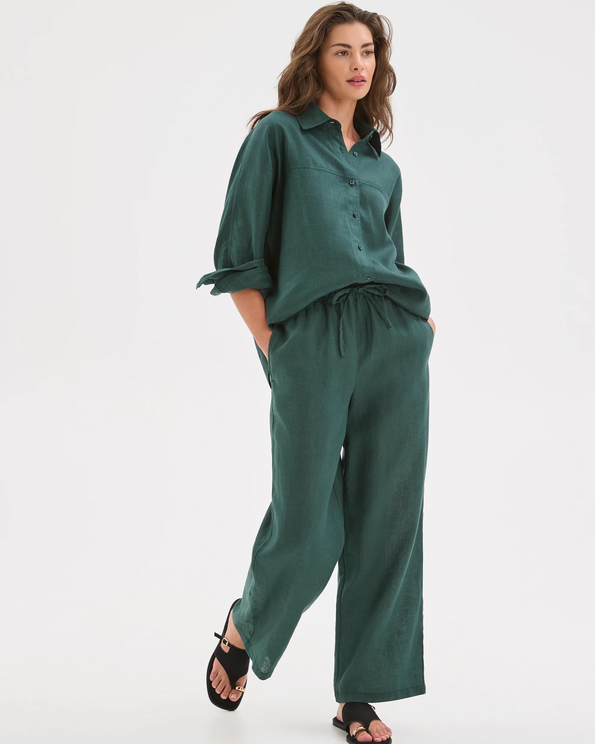 1 Target Petites Petites European Linen Straight Leg Pants DEEP GREEN, 1 of 7