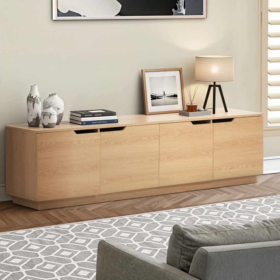 4 Oikiture TV Cabinet Wooden Entertainment Unit 180cm - Natural, 4 of 10