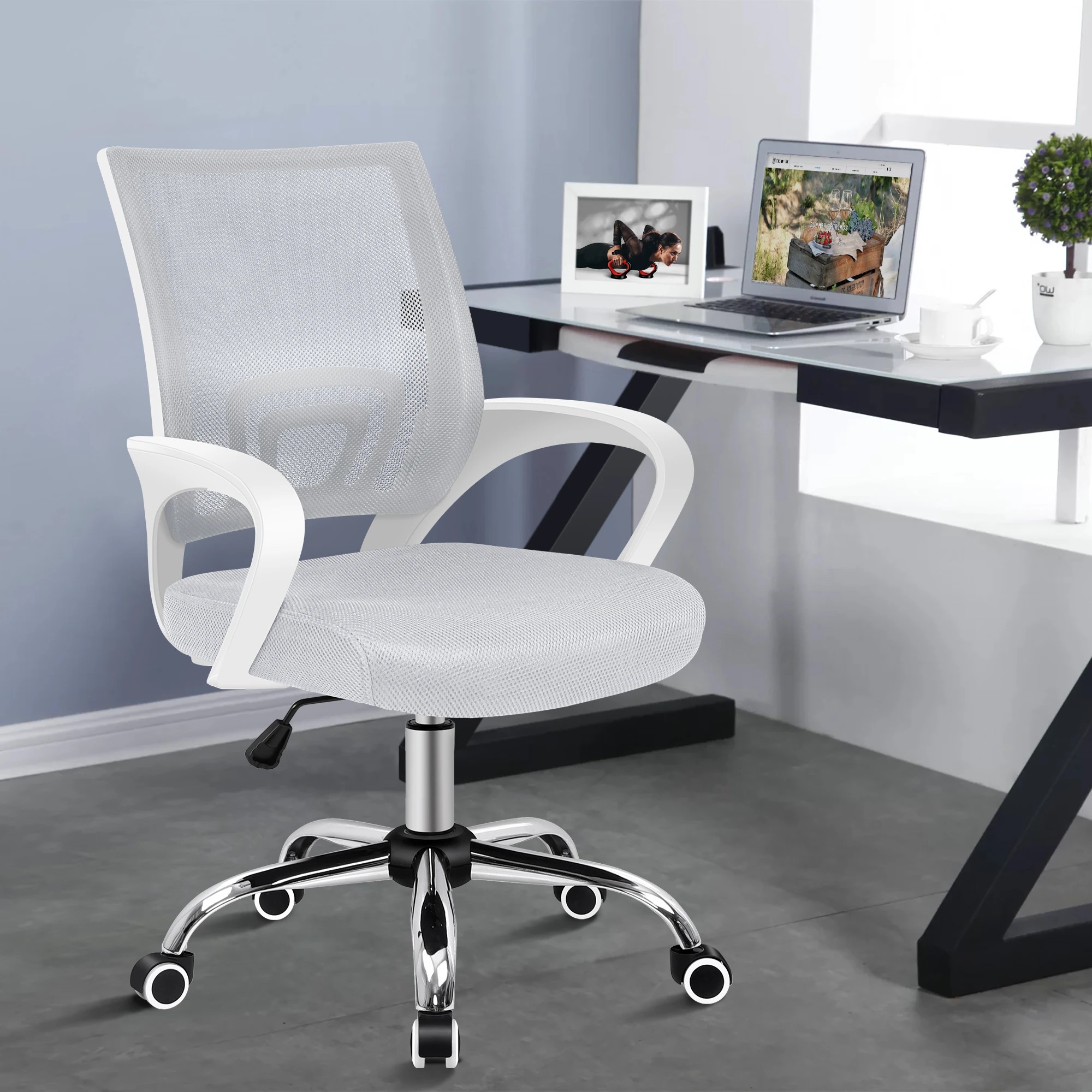 2 Alfordson Mesh Office Chair Executive Gaming Seat Computer Racing Work - White Grey, 2 of 10