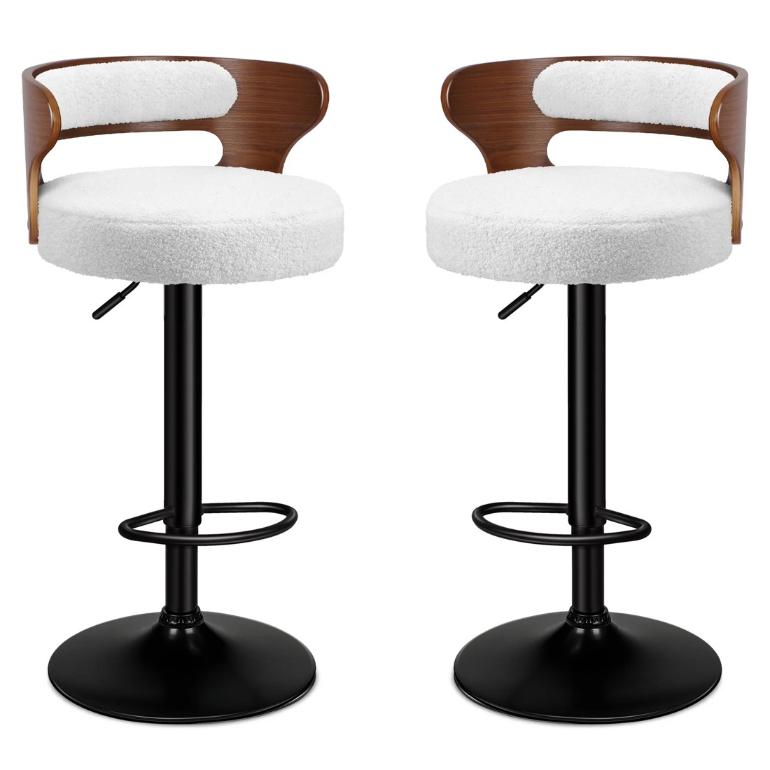 1 Alfordson 2x Bar Stool Kitchen Swivel Chair Wooden Boucle Ramiro - White, 1 of 10