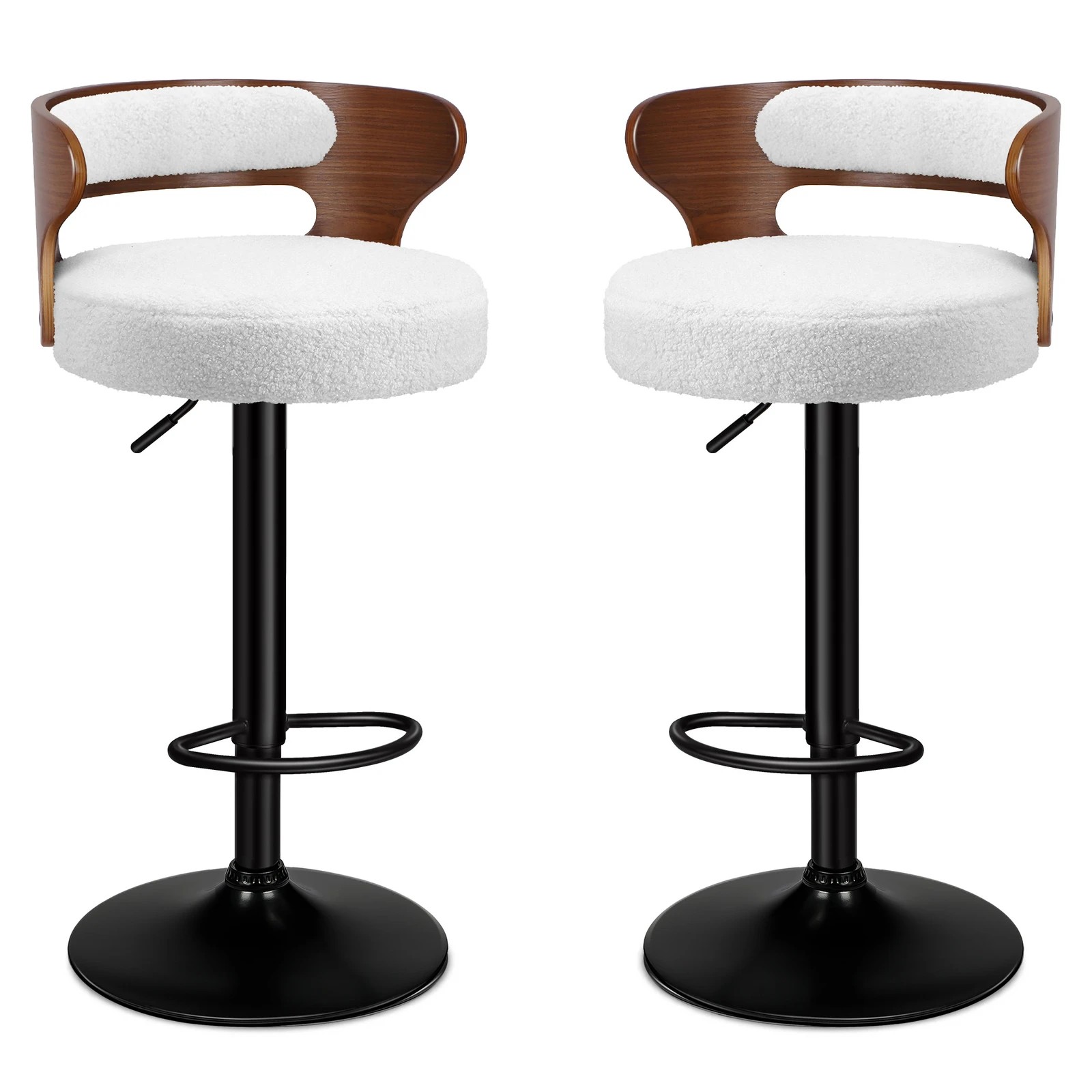 1 Alfordson 2x Bar Stool Kitchen Swivel Chair Wooden Boucle Ramiro - White, 1 of 10