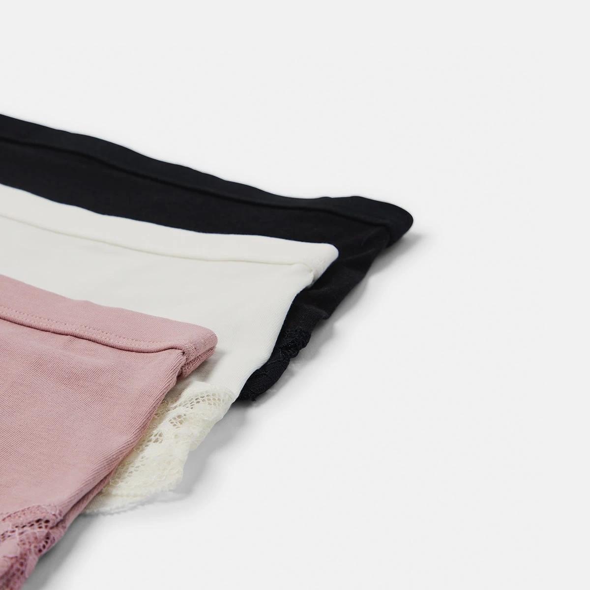 2 3 Pack Cotton Stretch Lace Trim Full Briefs Bk Ow Wr, 2 of 9