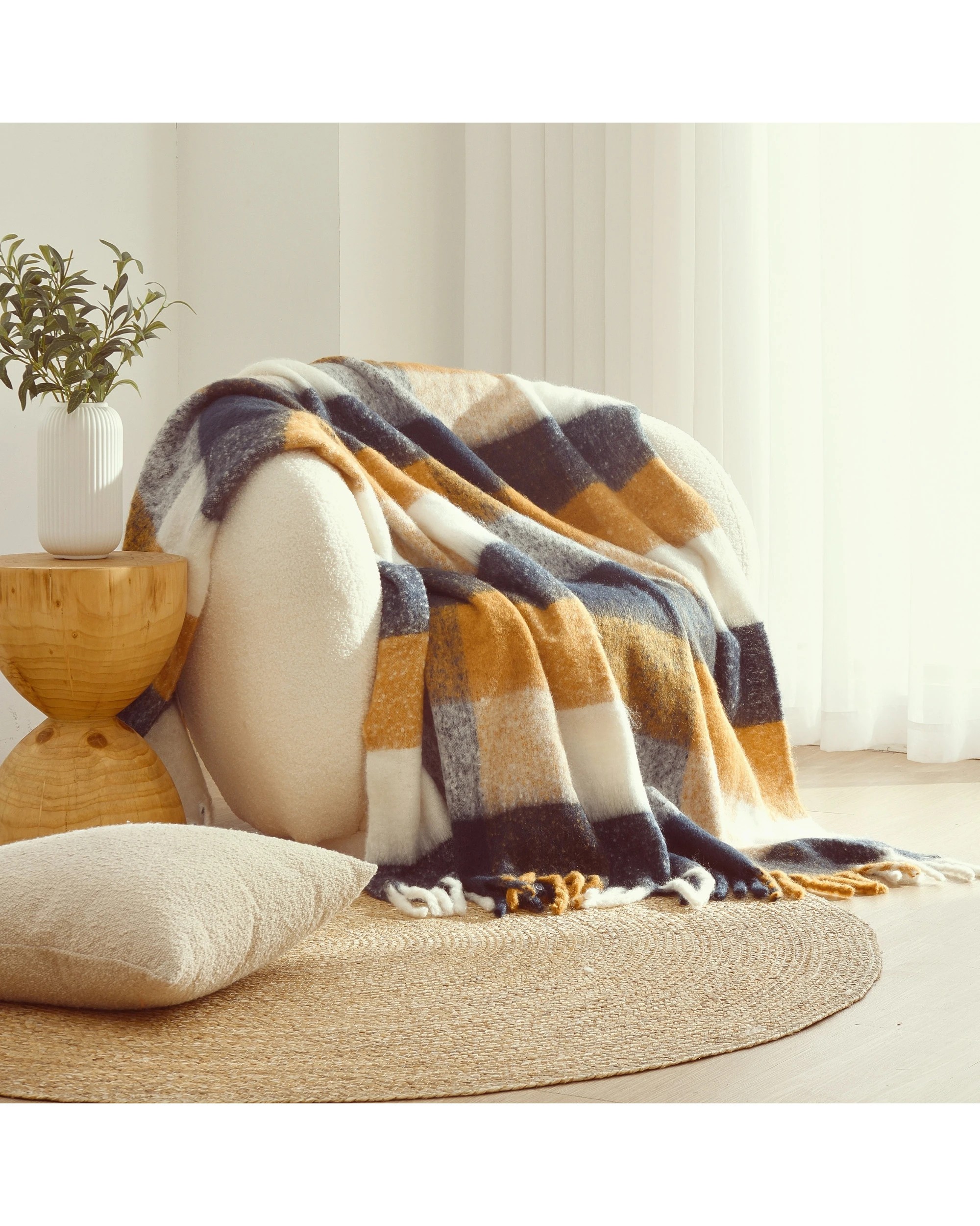 2 Cadence & Co. Sinclair Faux Mohair Check Throw 130x170cm - Ginger and Navy, 2 of 4
