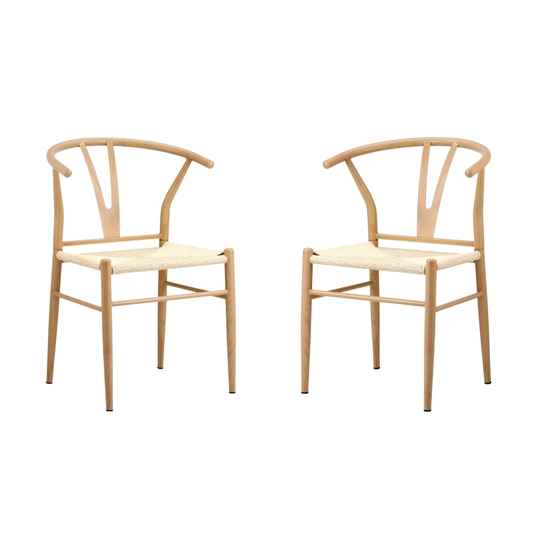 1 Oikiture 2x Dining Chair Metal Hans Wegner Chair Wishbone Cafe Lounge
 - Beige, 1 of 10