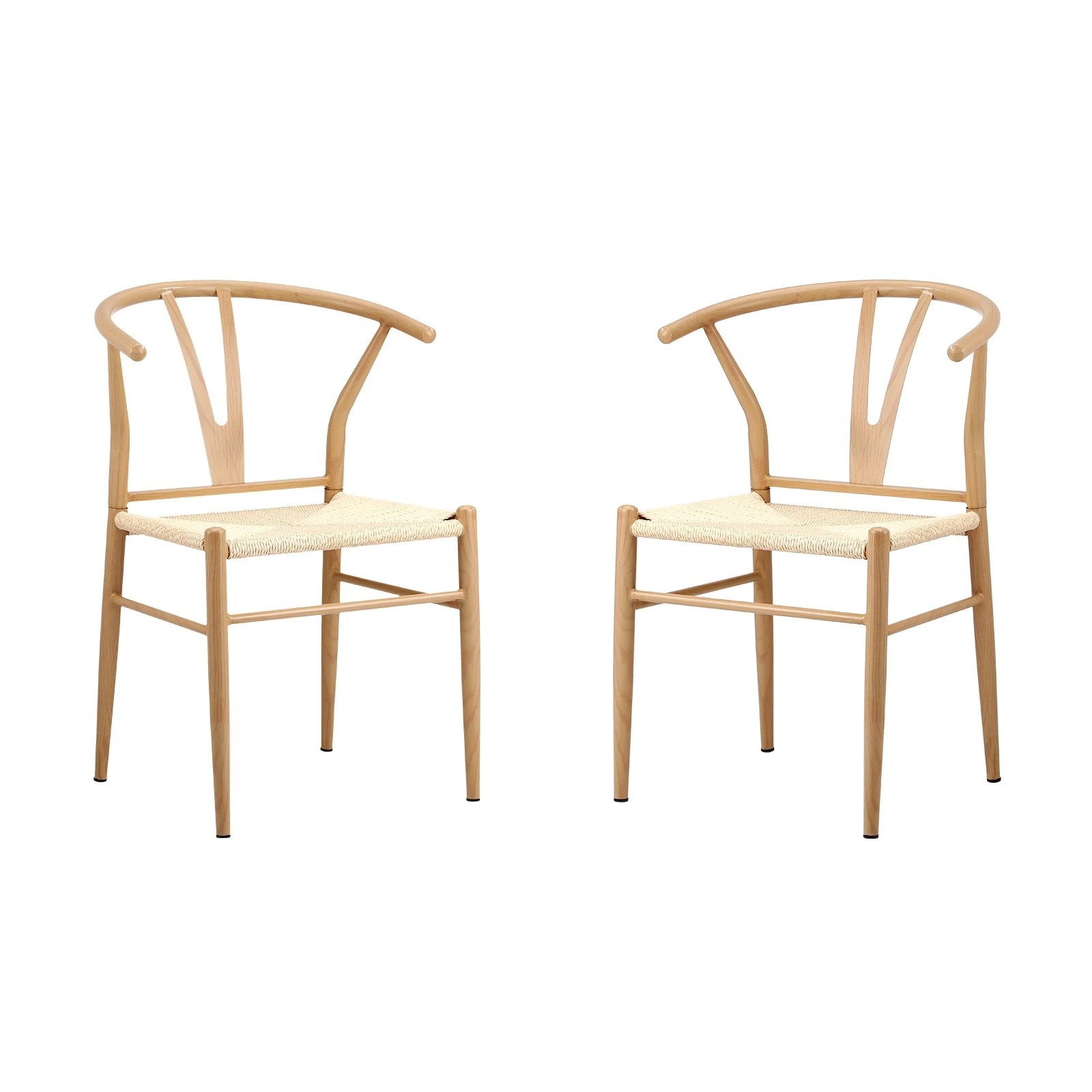 1 Oikiture 2x Dining Chair Metal Hans Wegner Chair Wishbone Cafe Lounge
 - Beige, 1 of 10