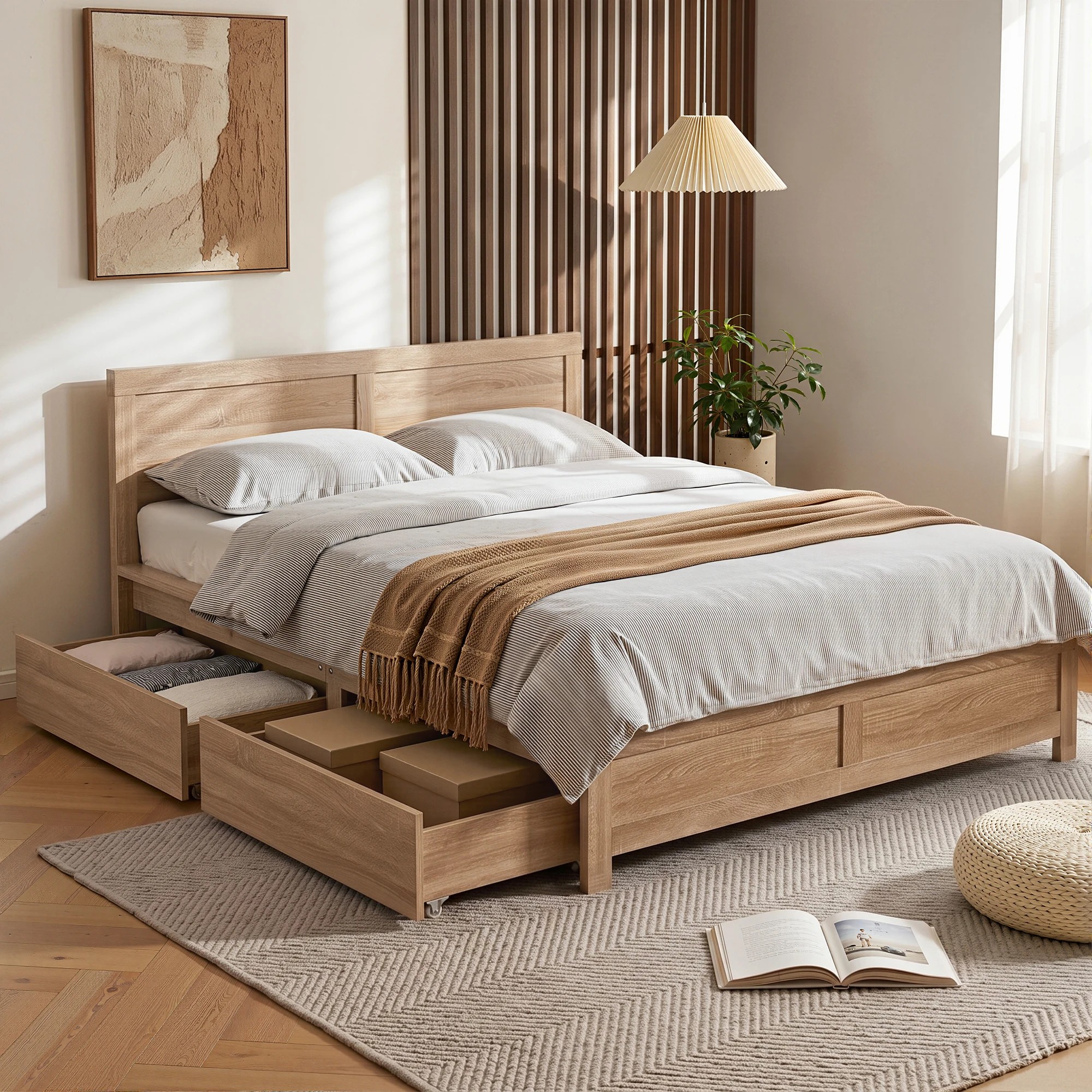 2 Artiss Queen Size Bed Frame with 2 Drawers Bedroom Furniture - Brown, 2 of 8