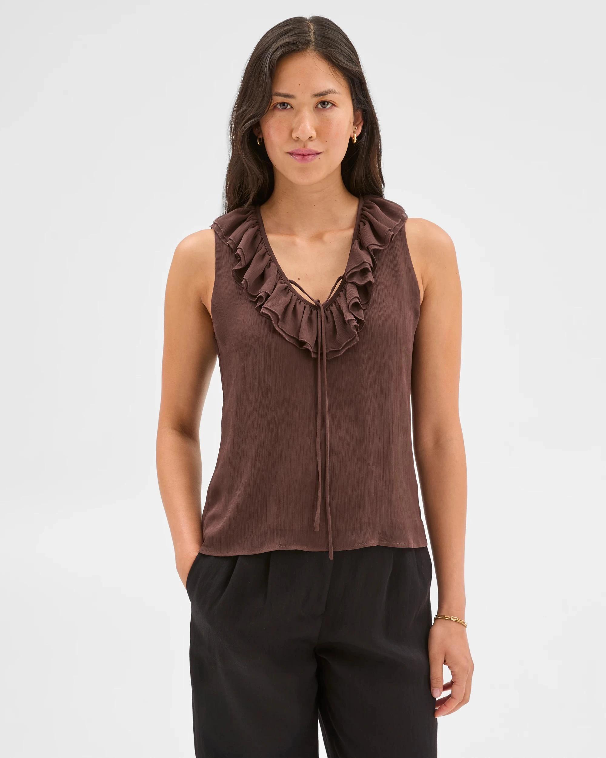 6 Sleeveless Ruffle Blouse - Preview BITTER CHOCOLATE, 6 of 6