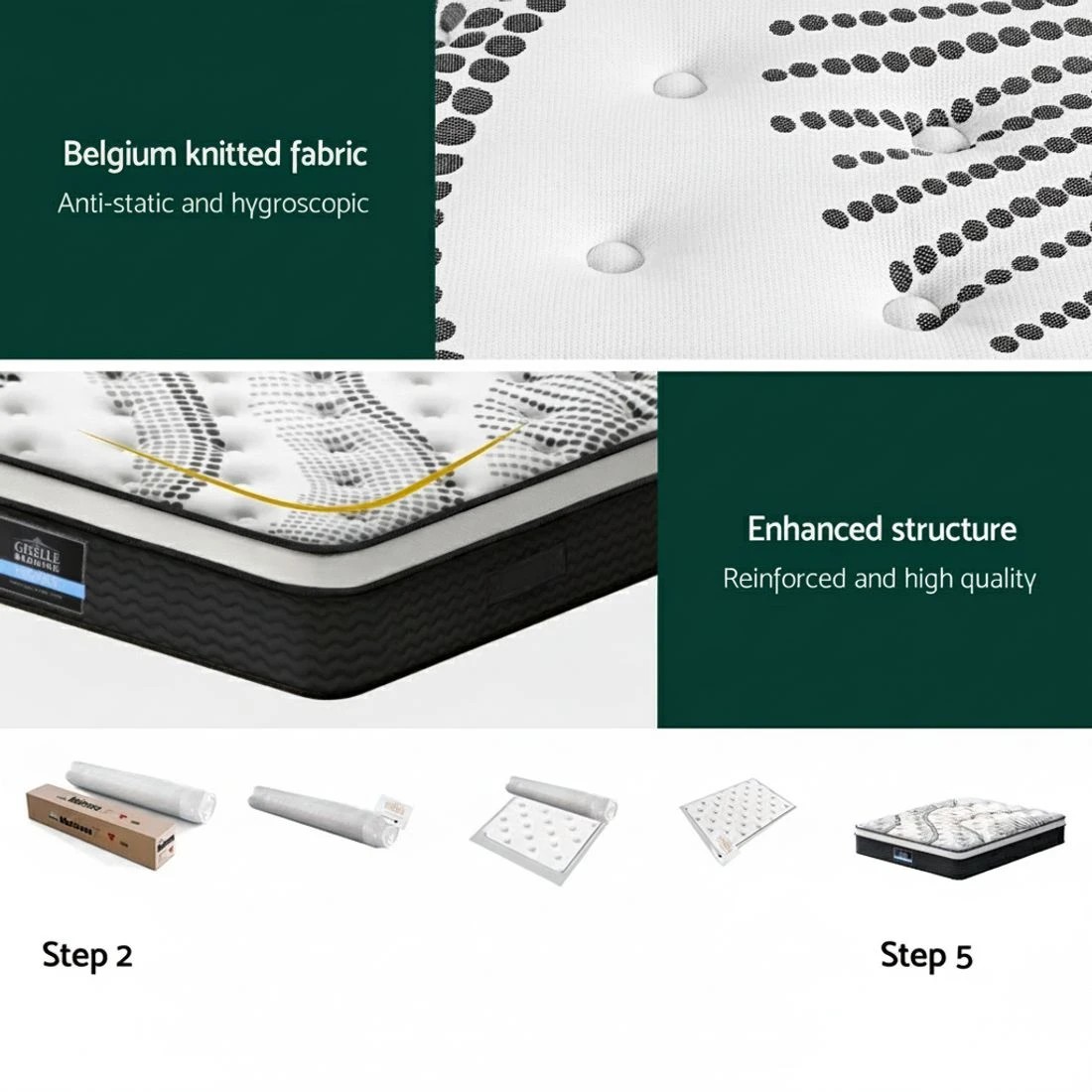 6 Giselle Bedding 32cm Mattress Euro Top Super King - Single Bed - Multi, 6 of 7