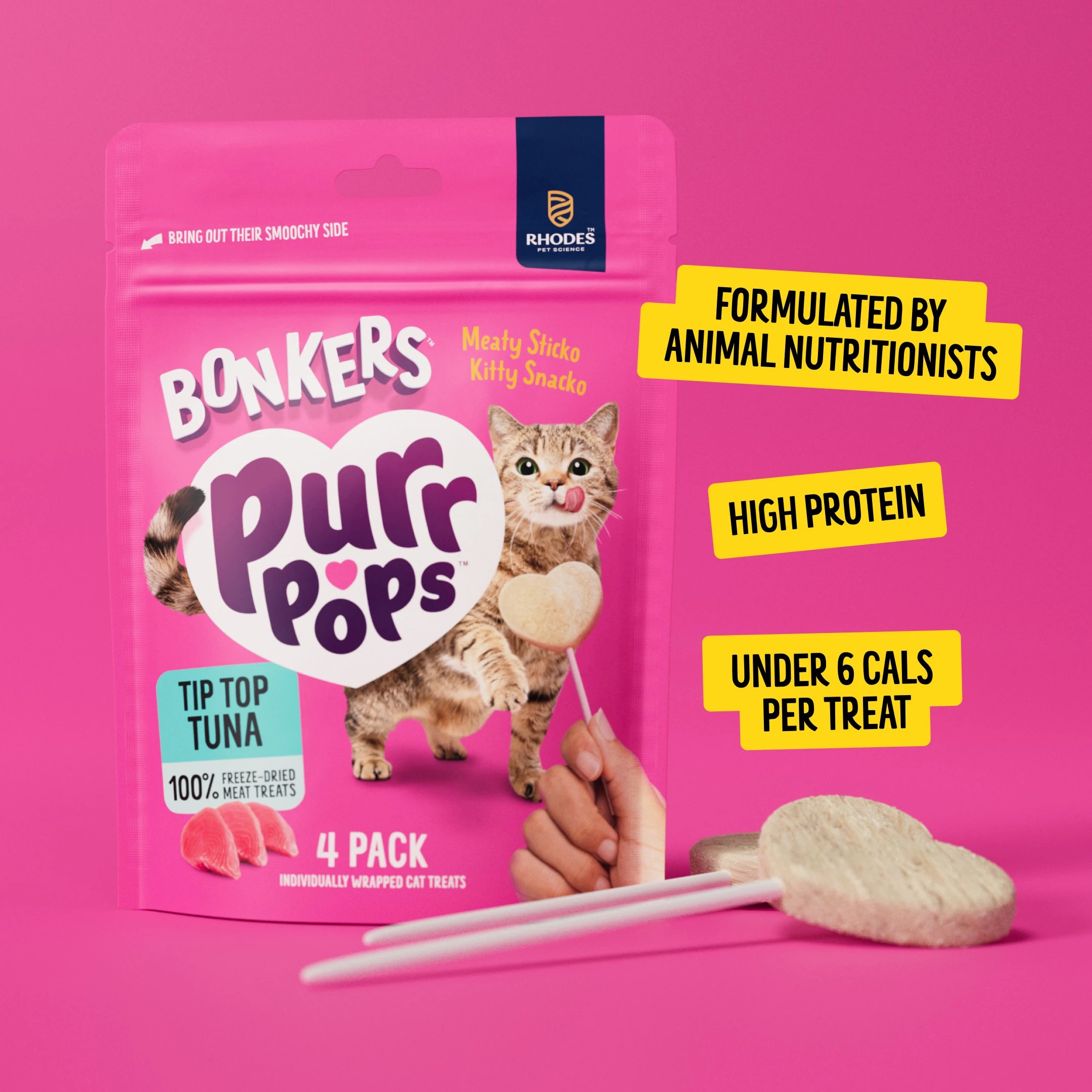4 BONKERS Purrpops Freeze-Dried Tuna Flavored Lollipop Cat Treats, 4 of 10