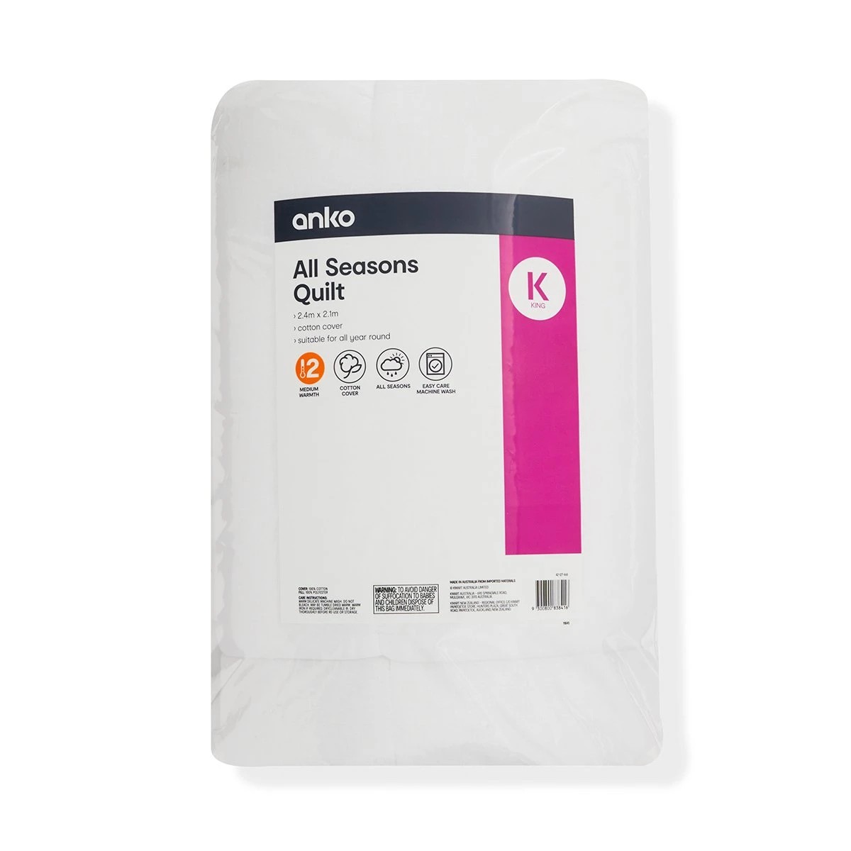 1 Medium Warmth All Seasons Quilt - King Bed, White, 1 of 6