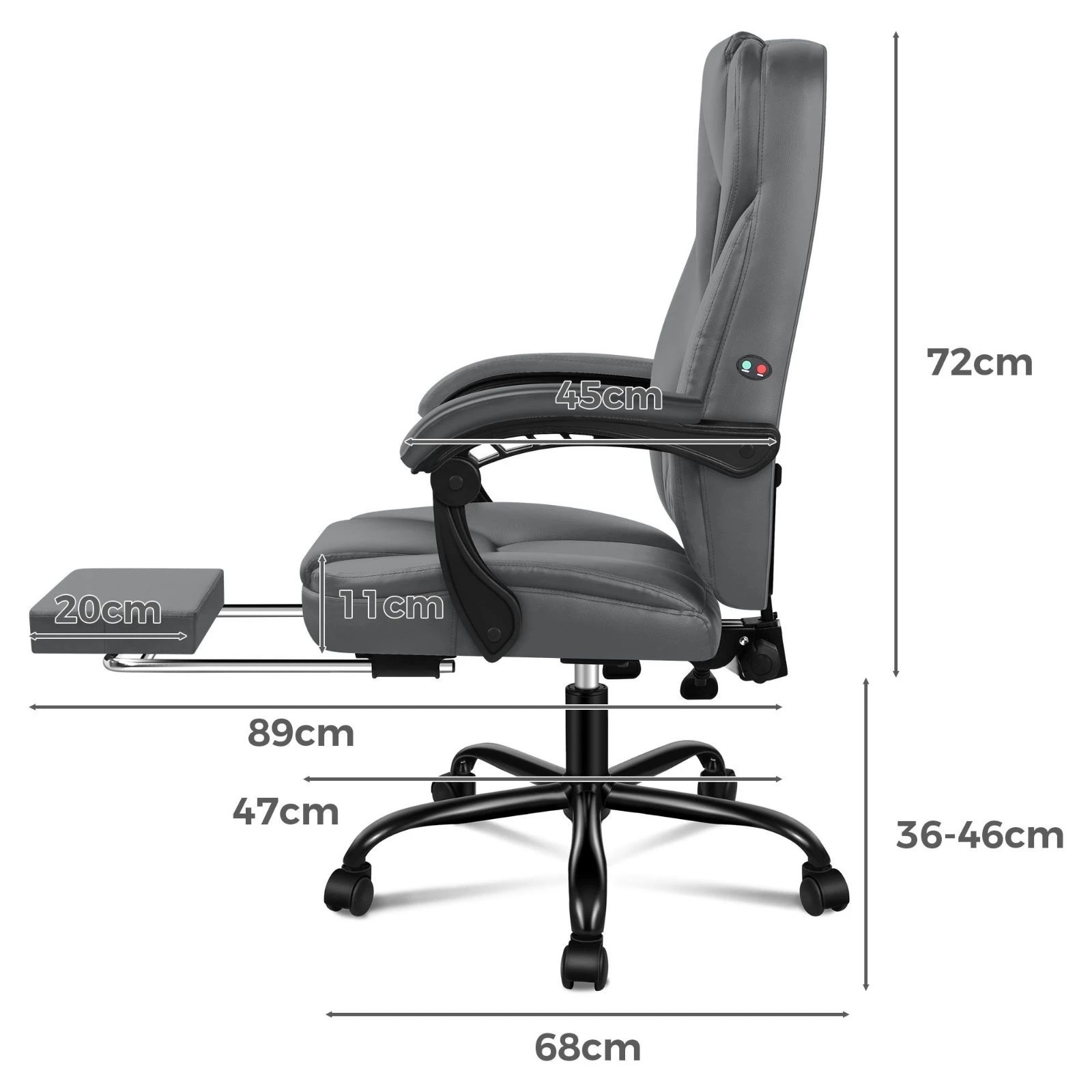 4 Alfordson Massage Office Chair Executive Seat Gaming Computer Leather Recliner - Grey, 4 of 10