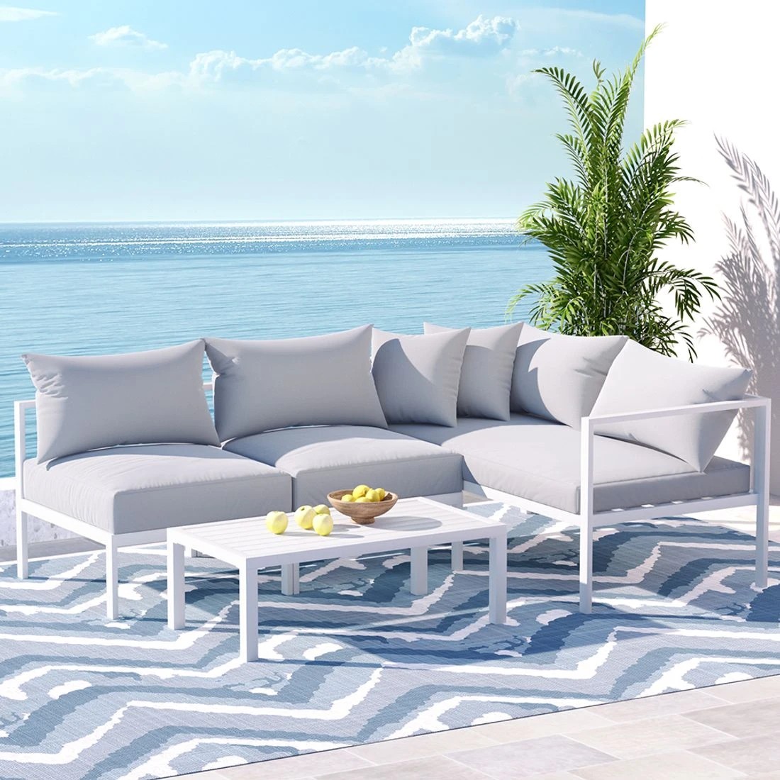 3 Gardeon 4 Seater Outdoor Sofa Set Aluminium Lounge Setting - White, 3 of 6