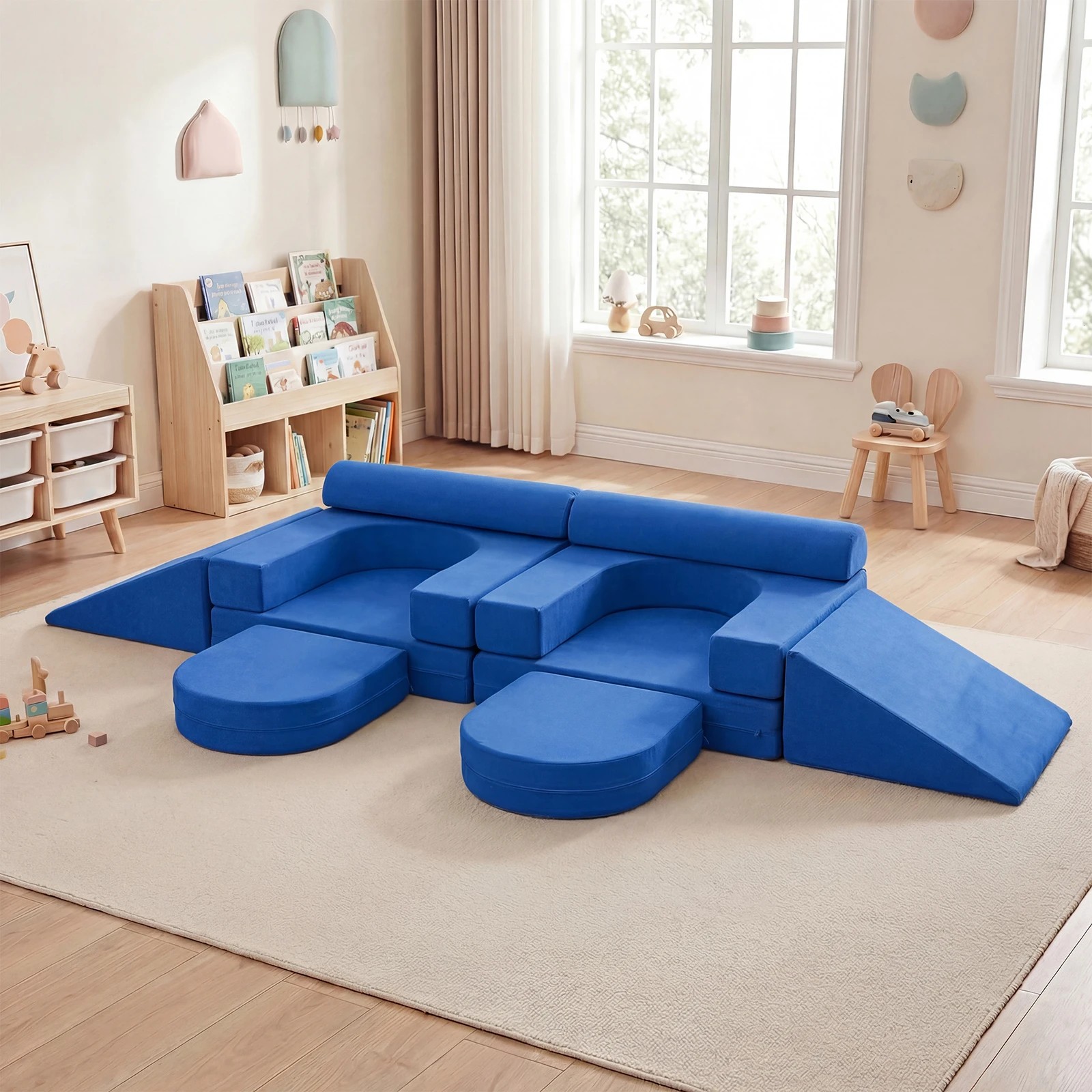 4 Costway 10 PCS Soft Foam Climb & Crawl Playset Modular Play Couch Convertible Sofa - Blue, 4 of 4