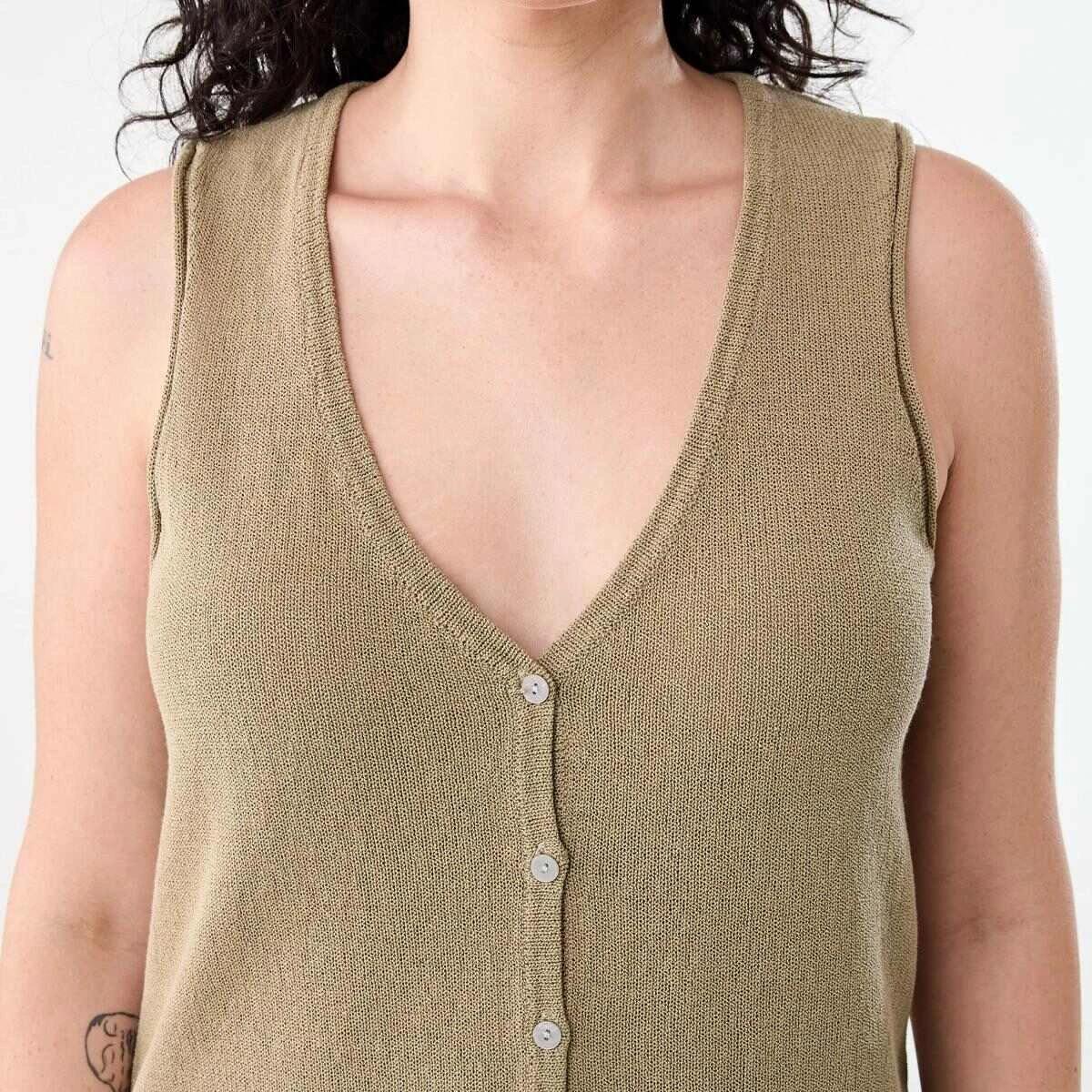 5 Sleeveless Longline Vest KELP BROWN, 5 of 6
