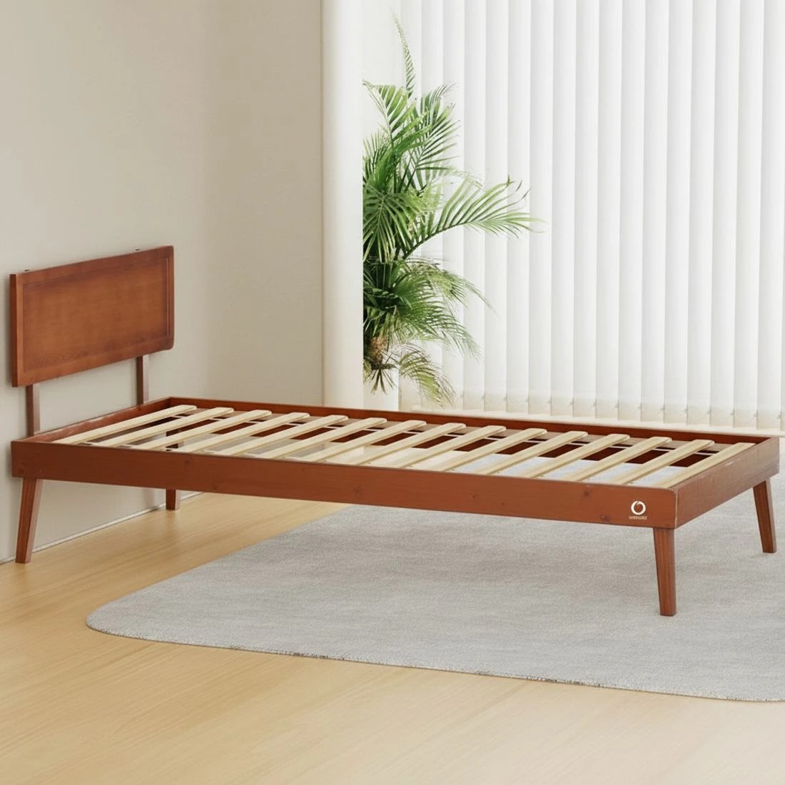 4 Artiss Bed Frame Single Size Wooden Bed Base Walnut SPLAY - Brown, 4 of 5