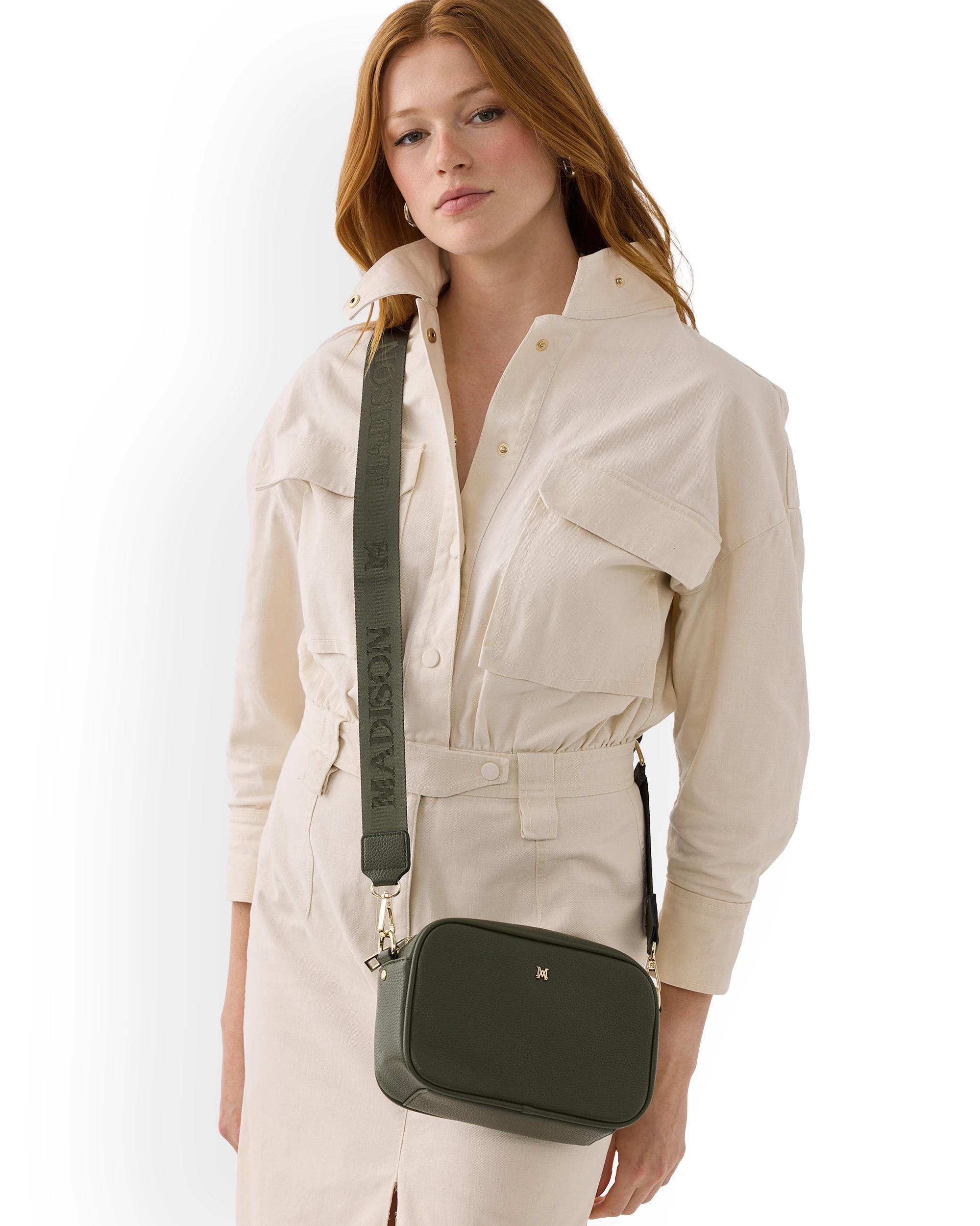 6 Madison Accessories Monica Camera Crossbody Bag with 2 Straps OLIVE GREEN, 6 of 6