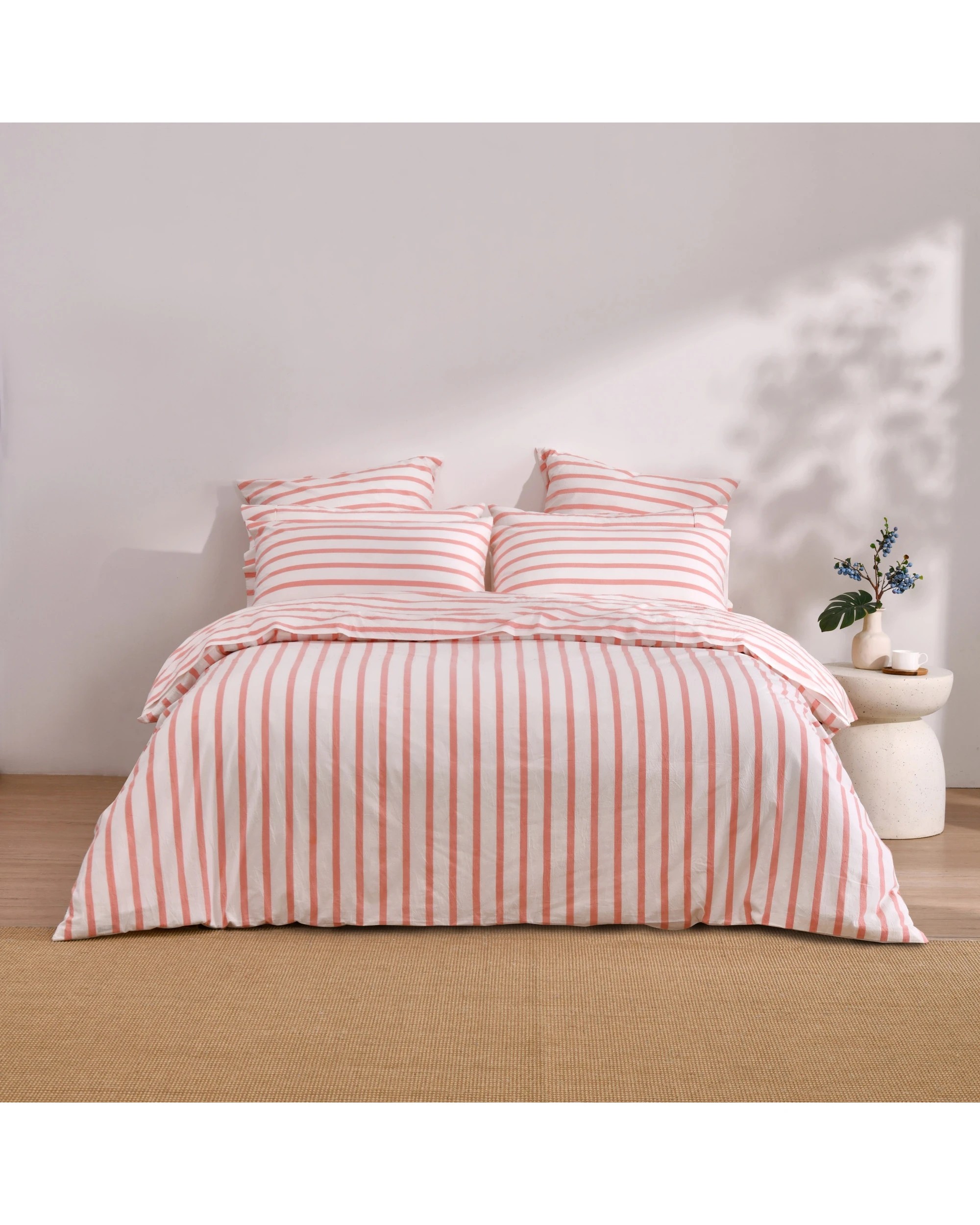 5 Dreamaker Bask Yarn Dyed Washed Cotton Striped Quilt Cover Set - King Bed - Coral, 5 of 7
