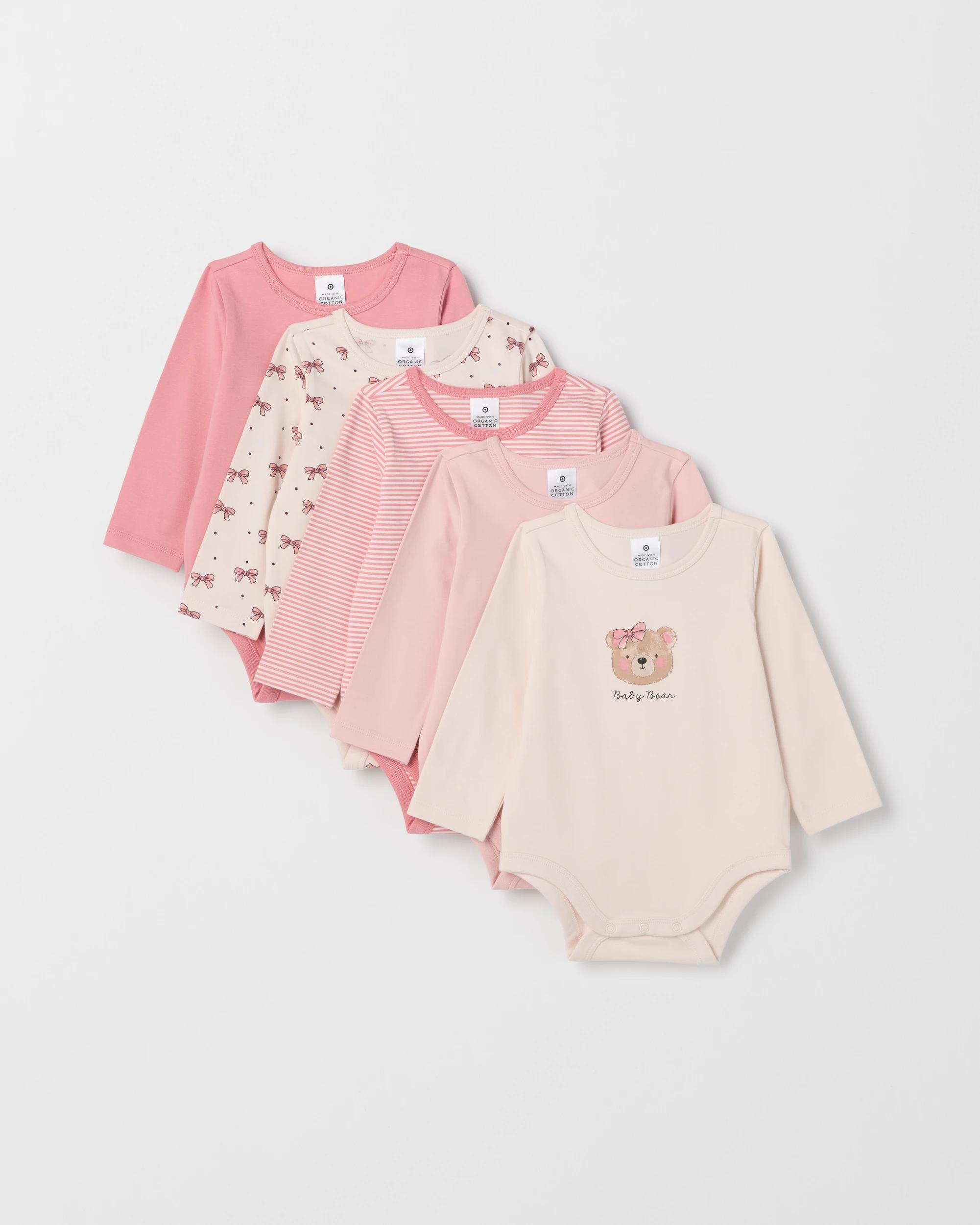 1 Target Baby Baby Organic Cotton 5 Pack Print Bodysuit BOW BEAR PASTEL, 1 of 7
