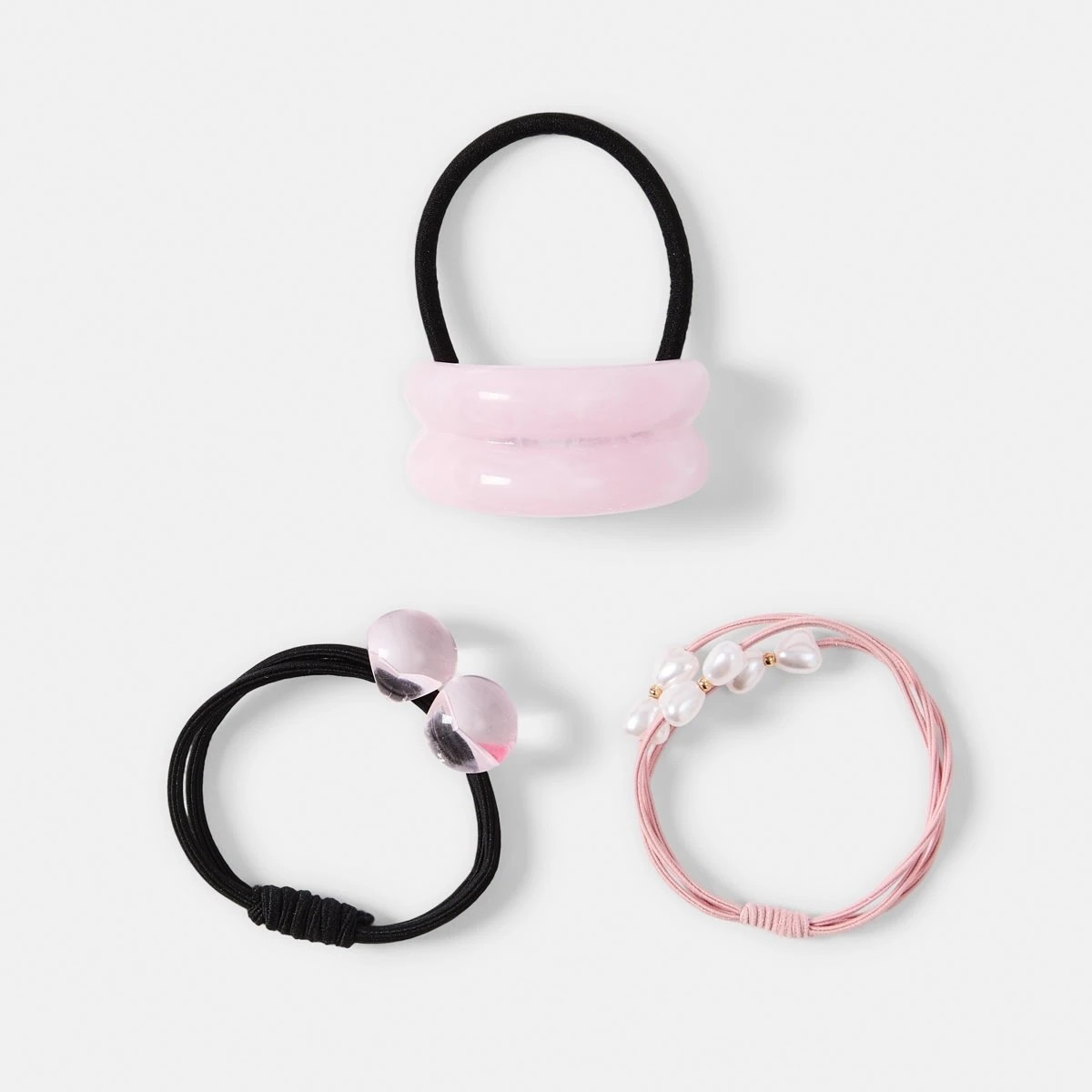 2 3 Pack Acrylic Hair Ties - Pink and Black, 2 of 4