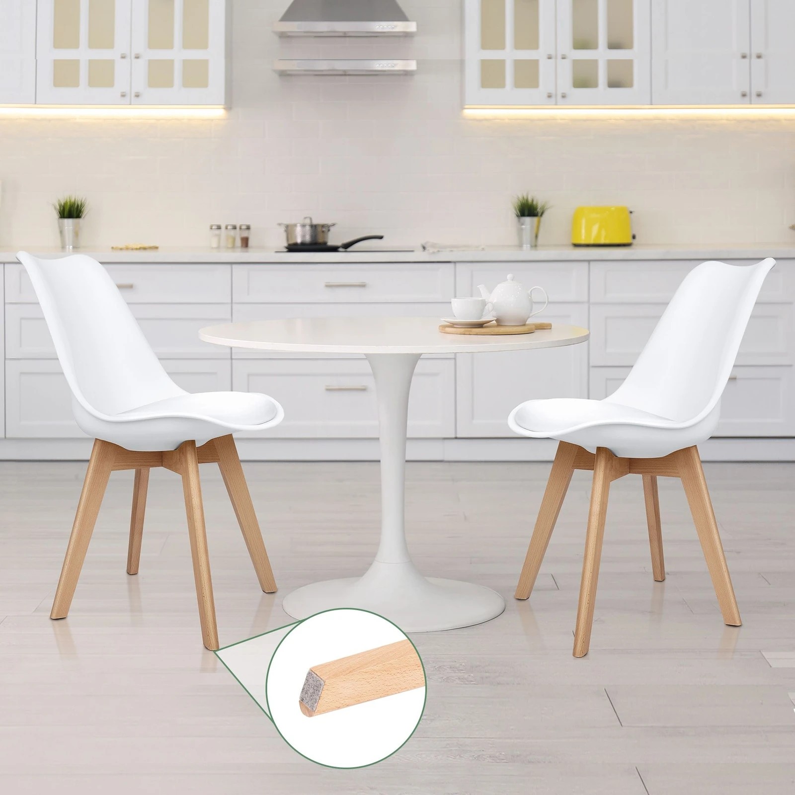 5 Alfordson 4x Dining Chairs Padding Retro PU Leather Kitchen Lounge Wooden - White, 5 of 10