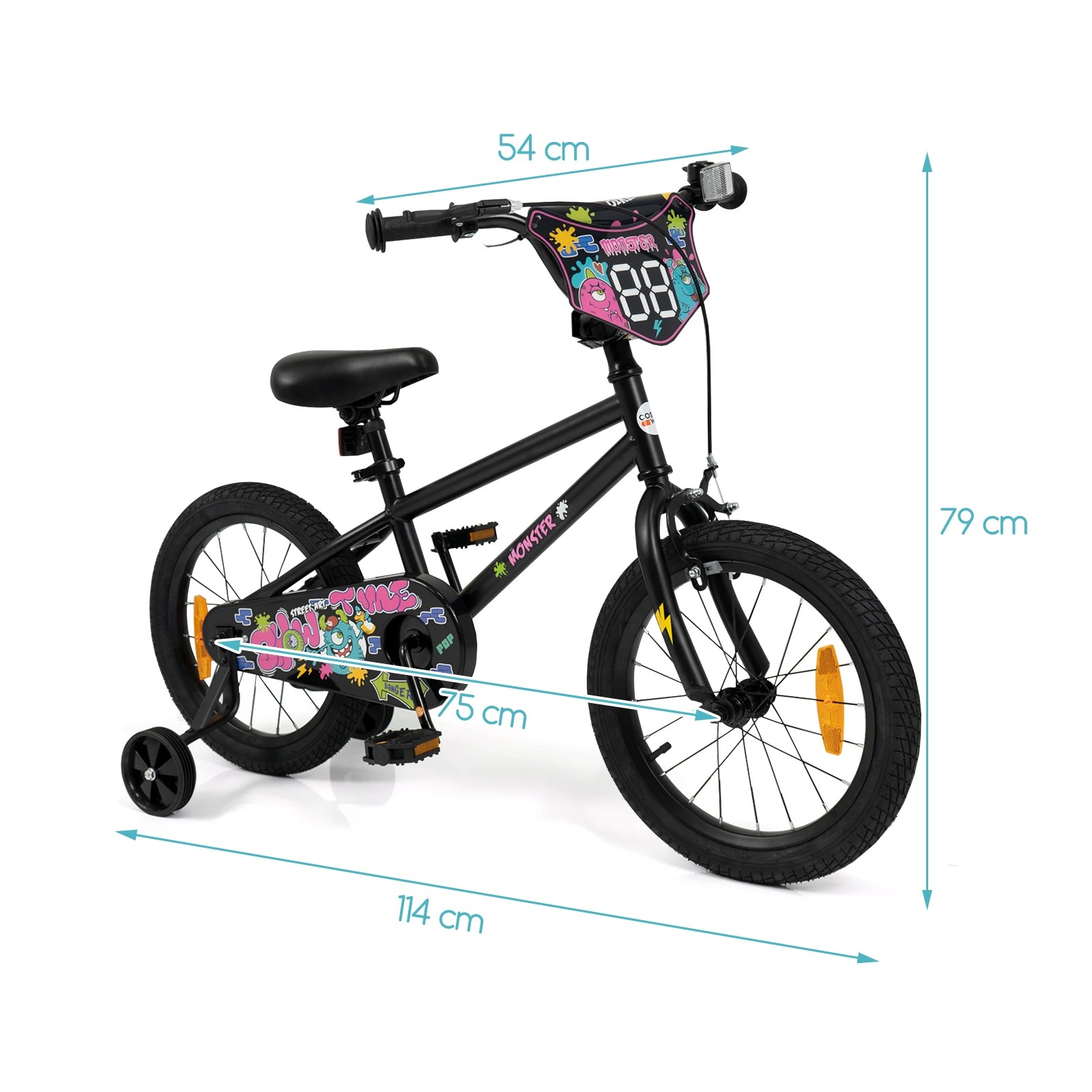2 Costway 40cm Bike Adjustable Bicycle w/Training Wheels Handbrake Coaster Brake Reflectors - Pink, 2 of 3