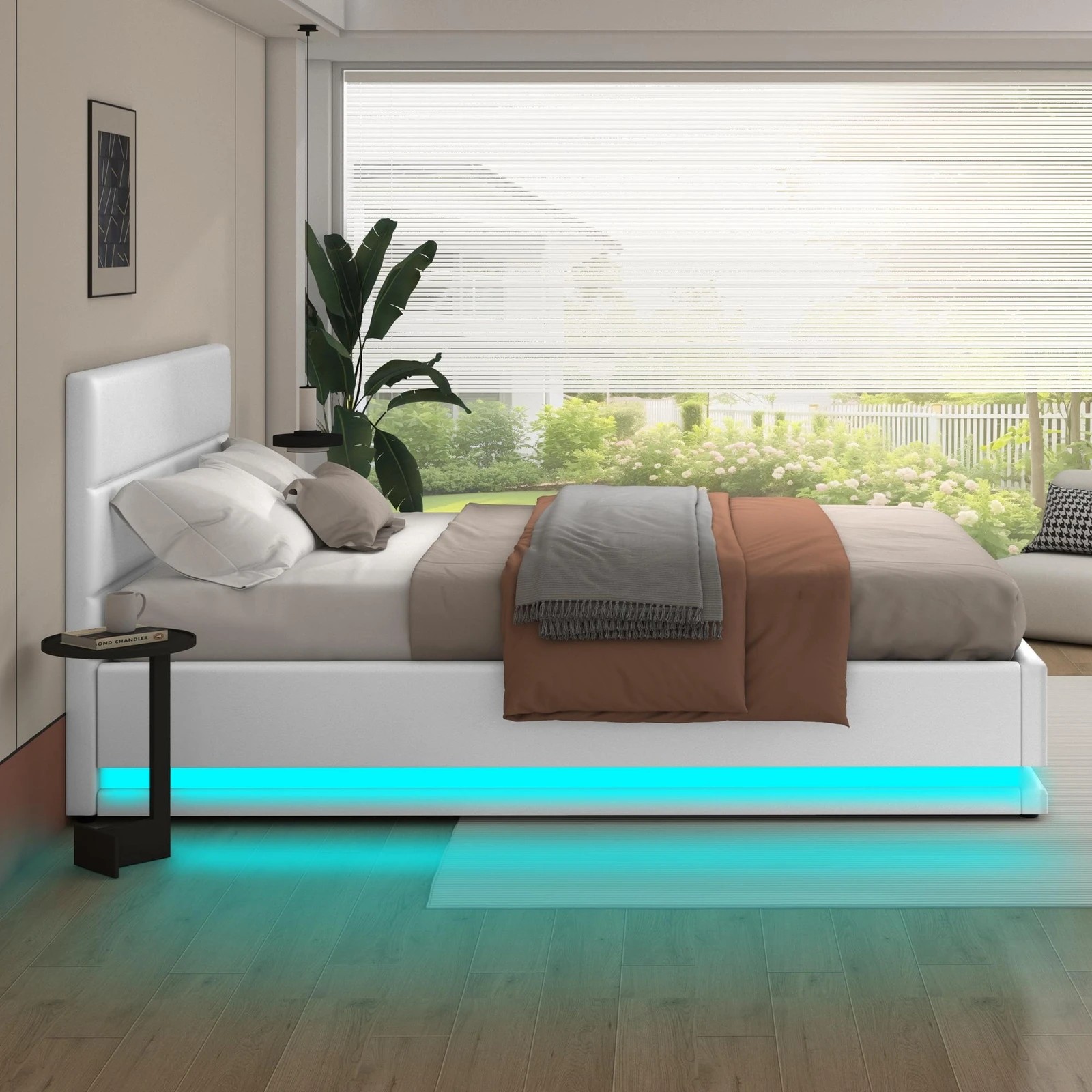 5 Alfordson Bed Frame King Size Platform RGB LED Gas Lift Base Storage - White, 5 of 10