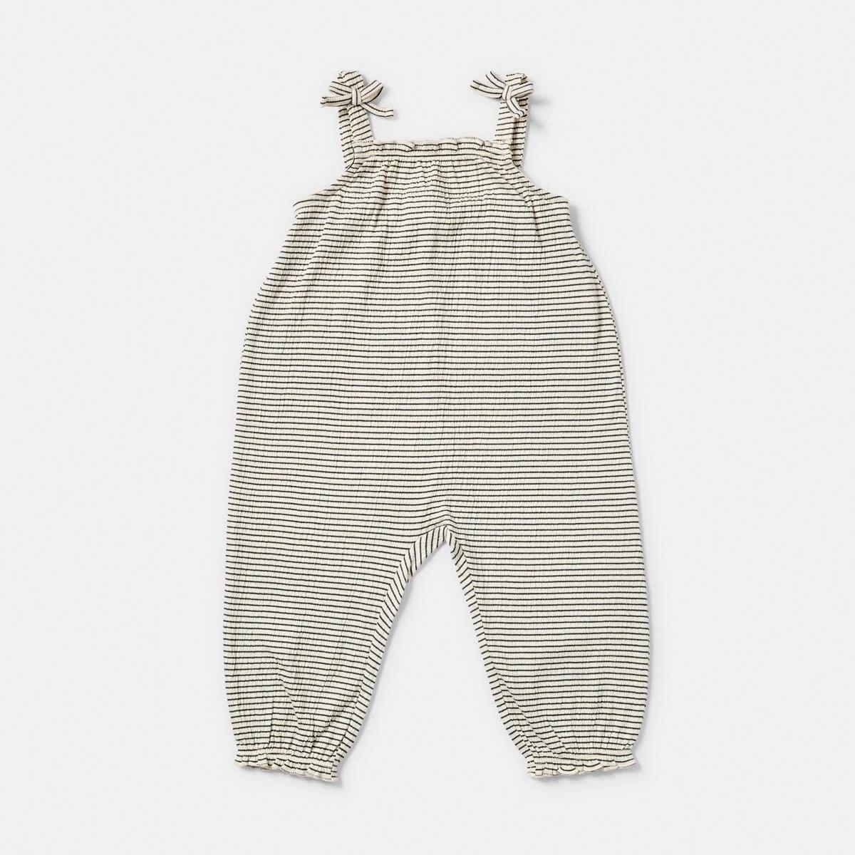 1 Long Leg Crinkle Romper CREAM STRIPES, 1 of 3