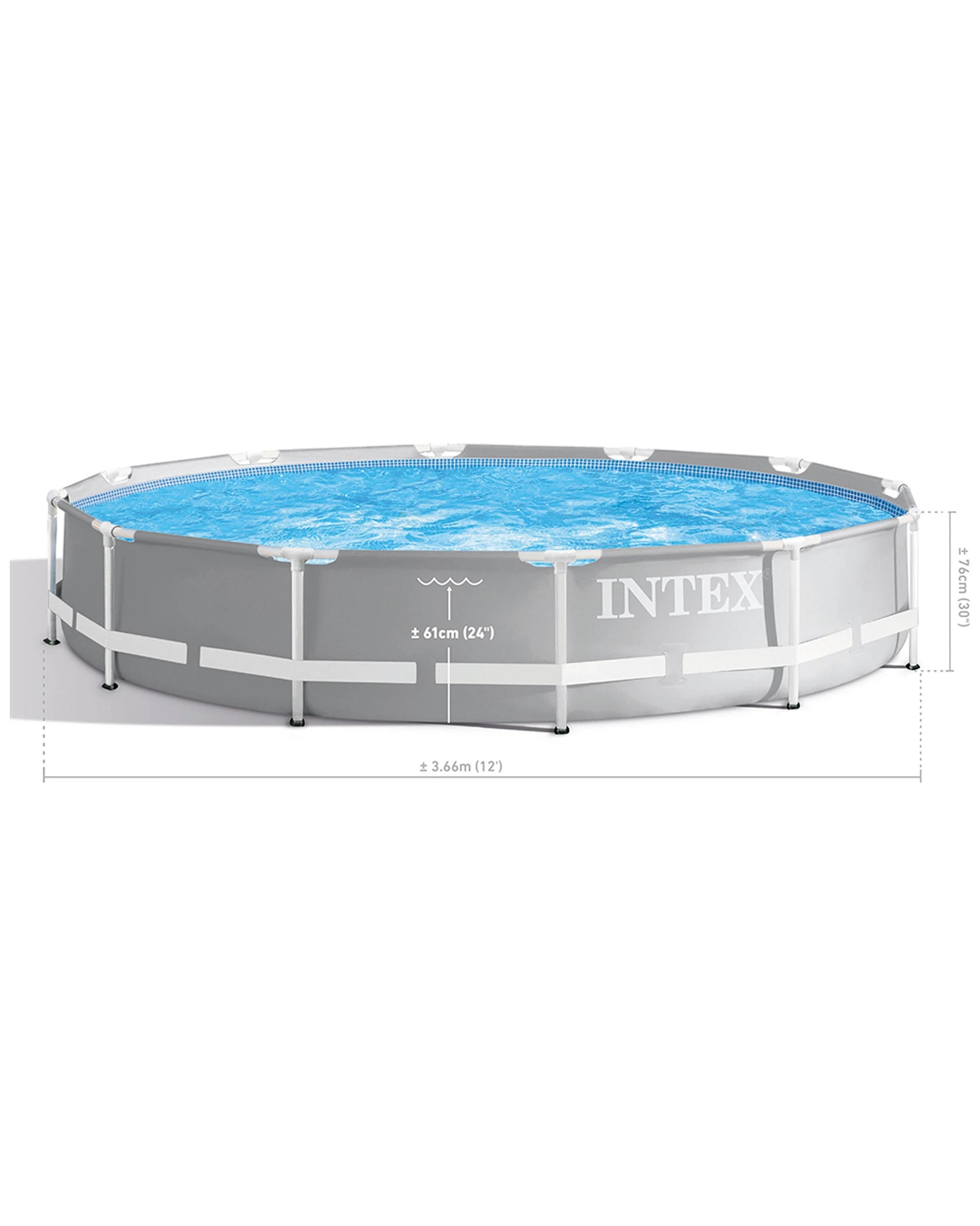 3 Intex 3.66mx76cm Prism Frame Premium Above Ground Swimming Pool Set Outdoor - Grey, 3 of 7