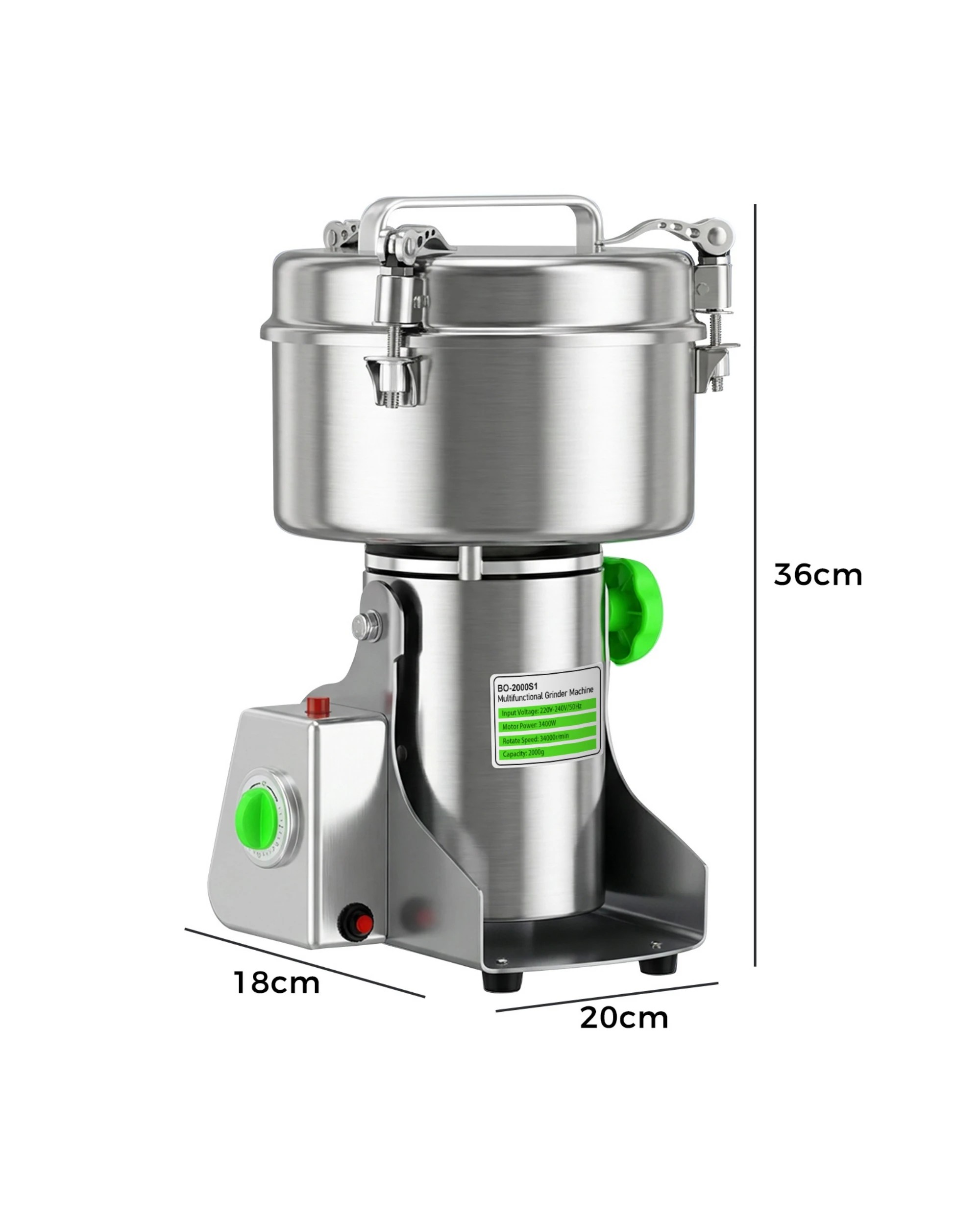 3 Yopower Electric Grain Mill 3400W Max, 2000g - Silver, 3 of 3