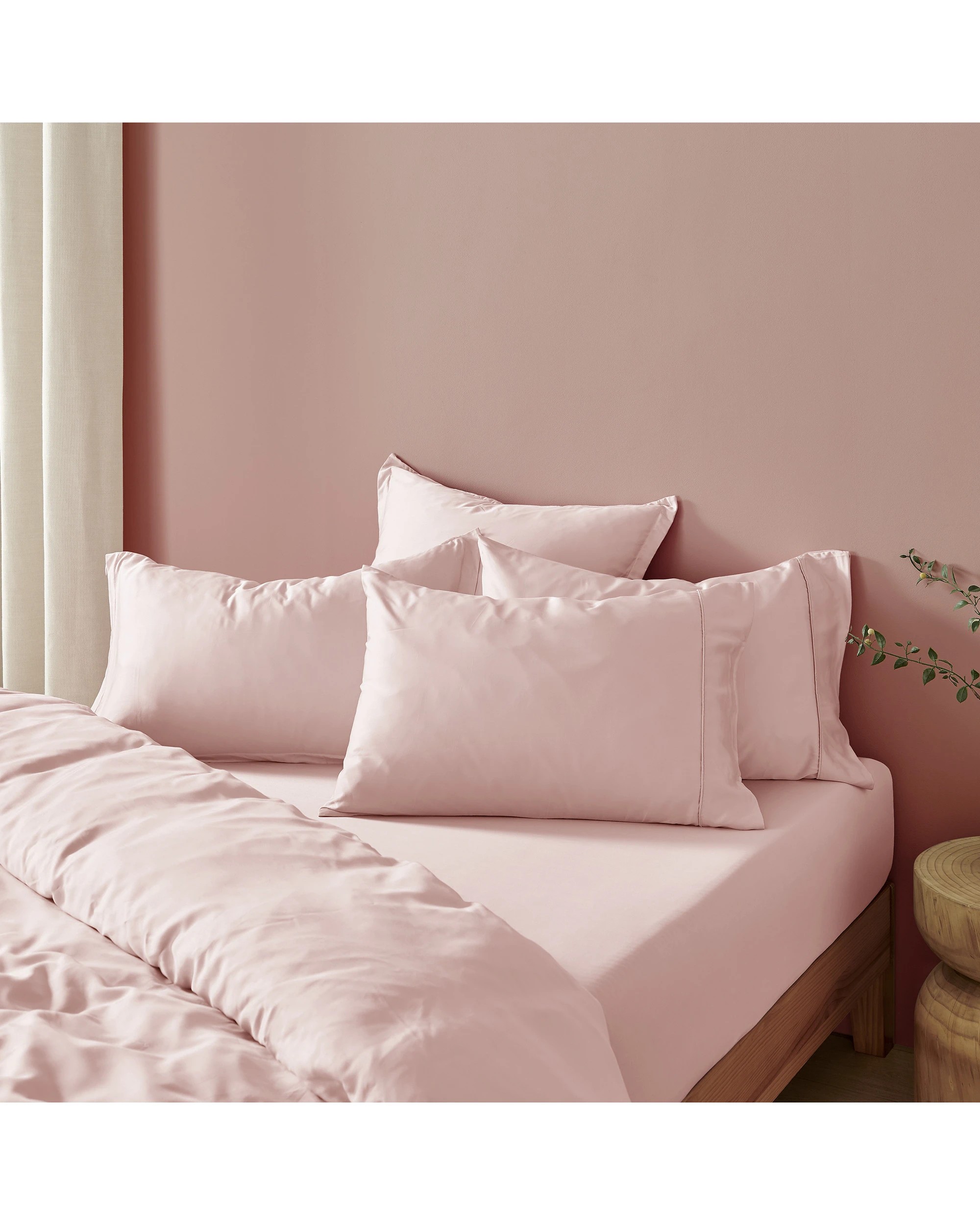 4 Natural Home 400TC 100% Bamboo Sateen Fitted Sheet Set - Queen Bed - Blush Pink, 4 of 5