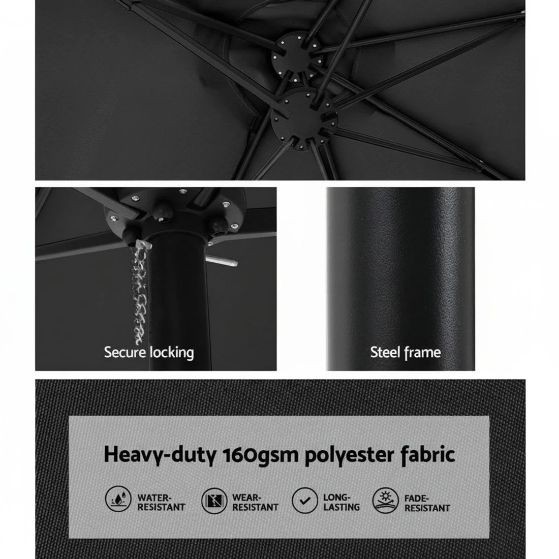 5 Instahut 4.57m Outdoor Umbrella w/Base Stand Beach Pole Garden Tilt - Black, 5 of 5