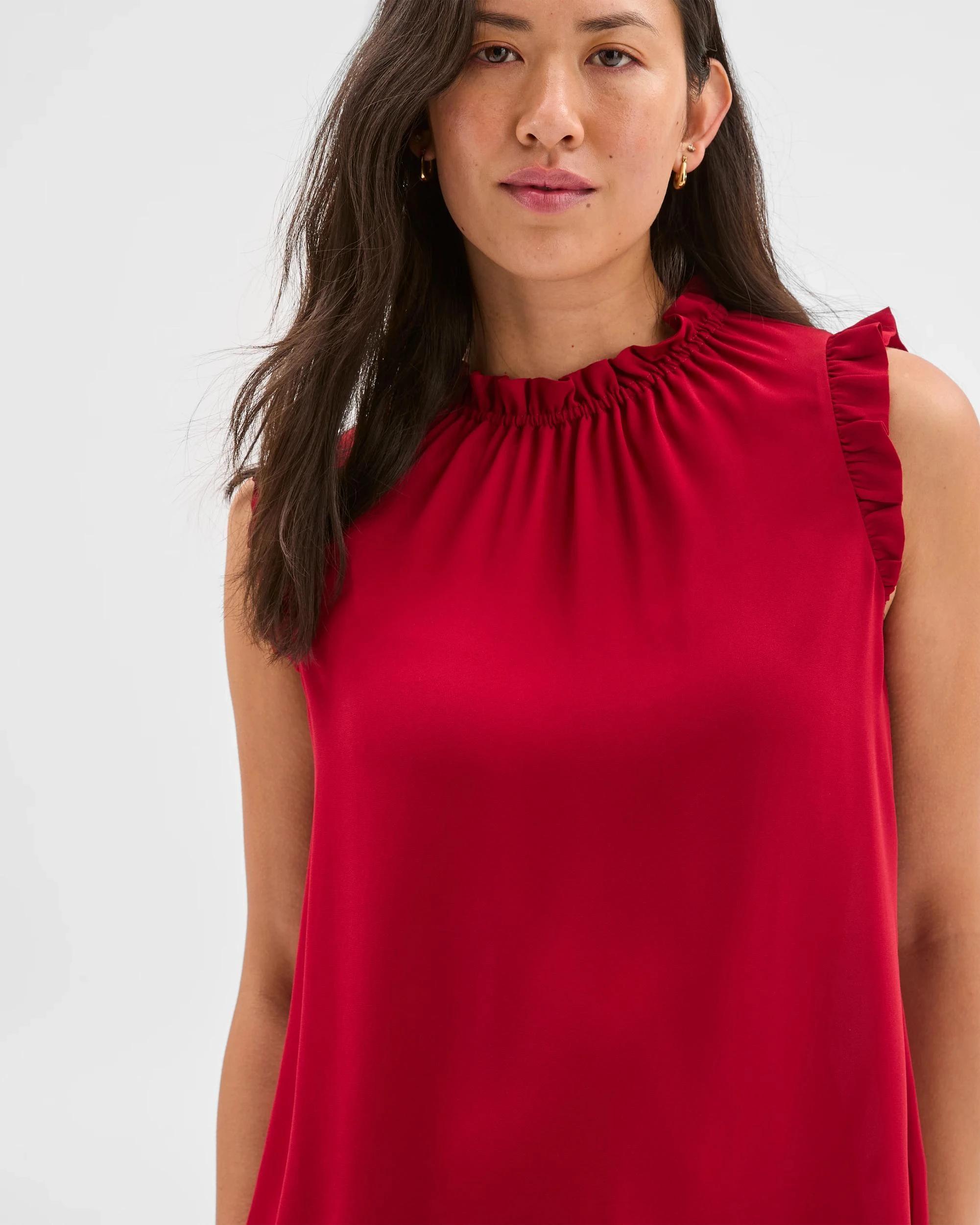 6 Sleeveless Ruffle Neck Tank Top - Preview CRIMSON, 6 of 6