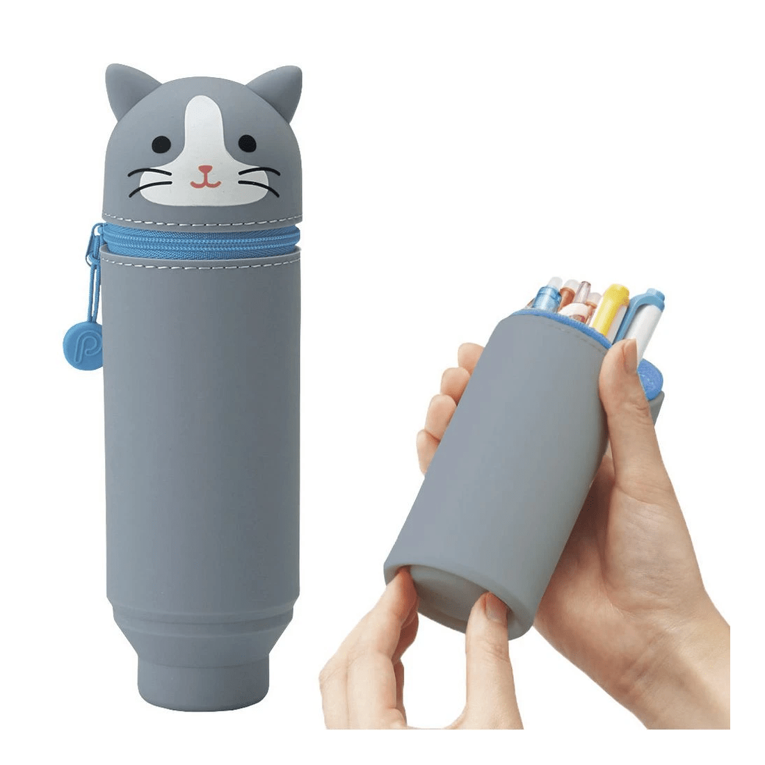 4 PuniLabo Single Zip Stand Up Silicone Pencil Case Grey Cat, 4 of 4